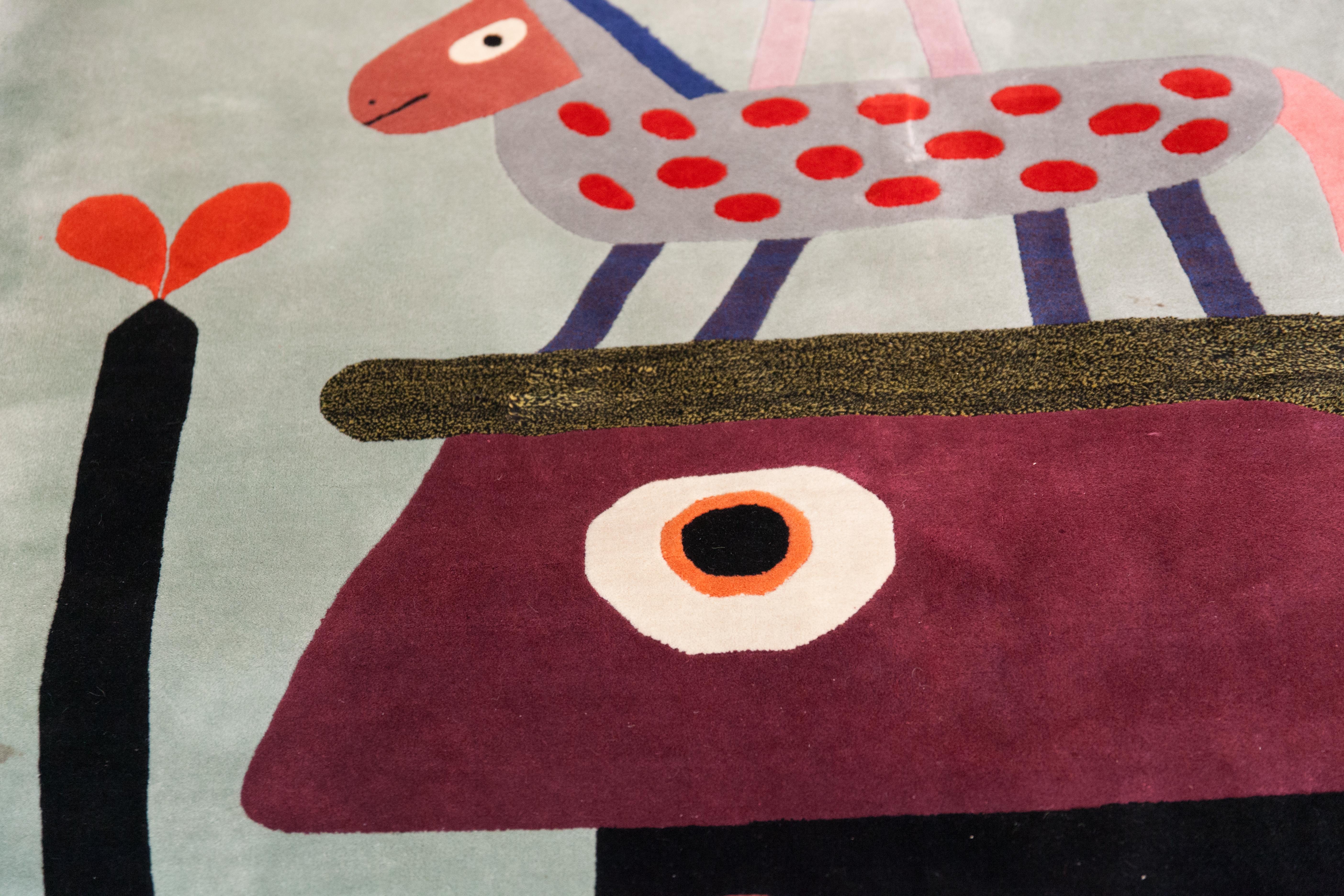 Victor Brauner French Surrealist ‘Hen’ Wool Rug Wall Hanging, circa 1980s In Good Condition For Sale In Milano, IT