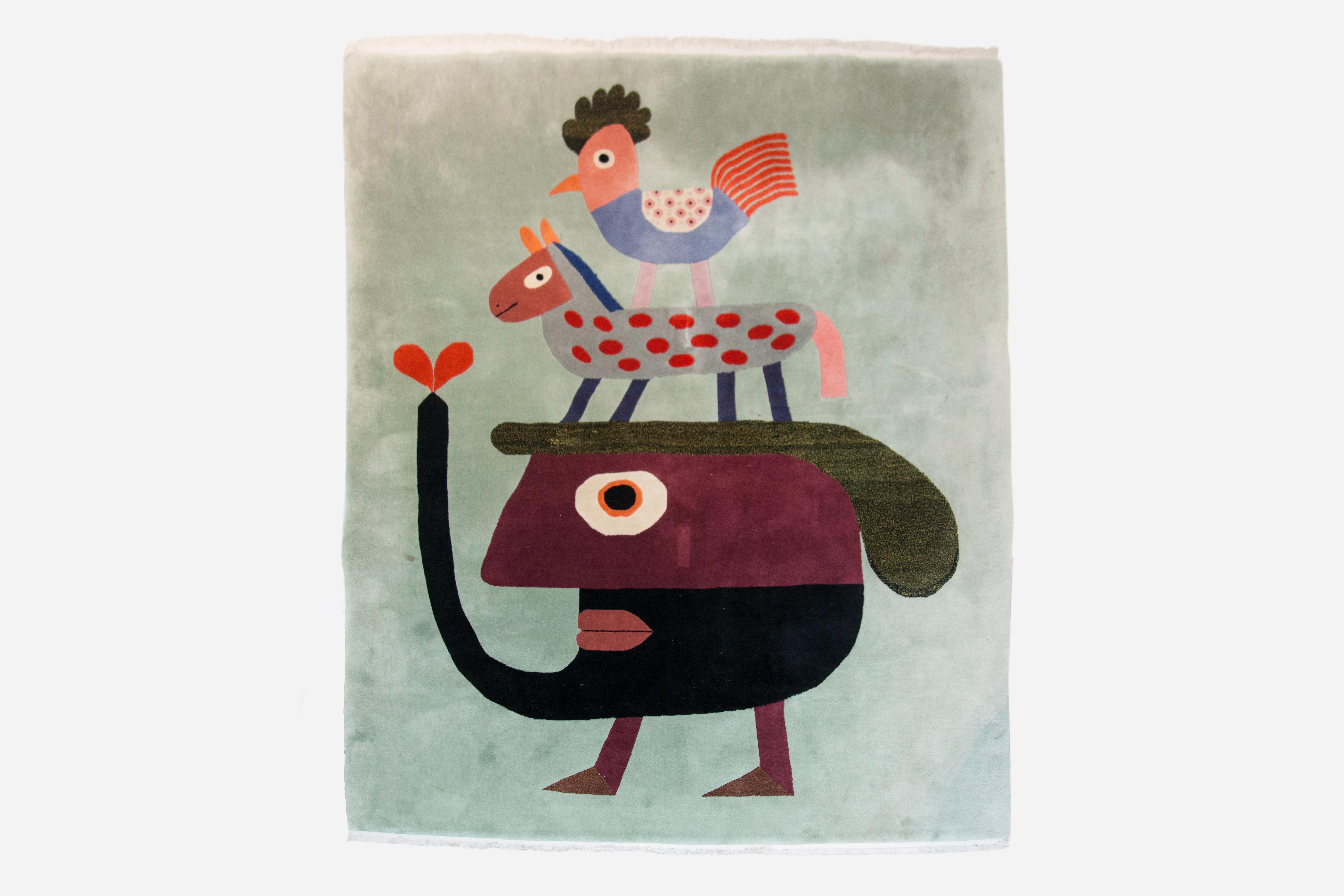 Late 20th Century Victor Brauner French Surrealist ‘Hen’ Wool Rug Wall Hanging, circa 1980s For Sale
