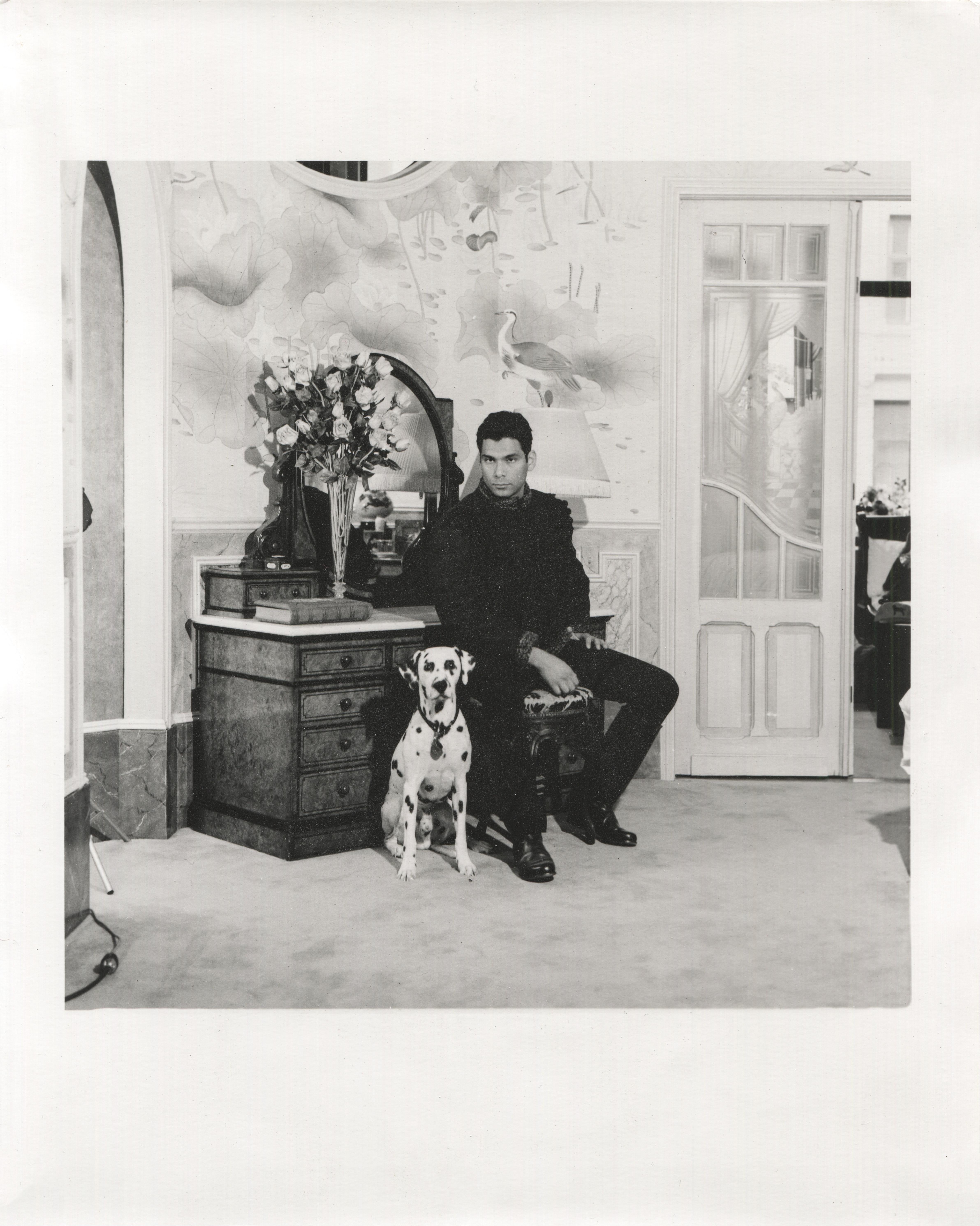 Race, black and white photograph of a man and a Dalmatian by Victor Carnuccio For Sale 1