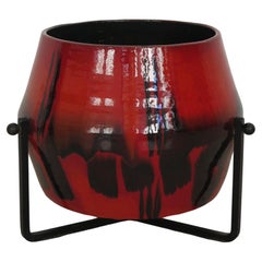 Victor Cerrato Italian Midcentury Red Black Ceramic Planter Pot Holder 1960s