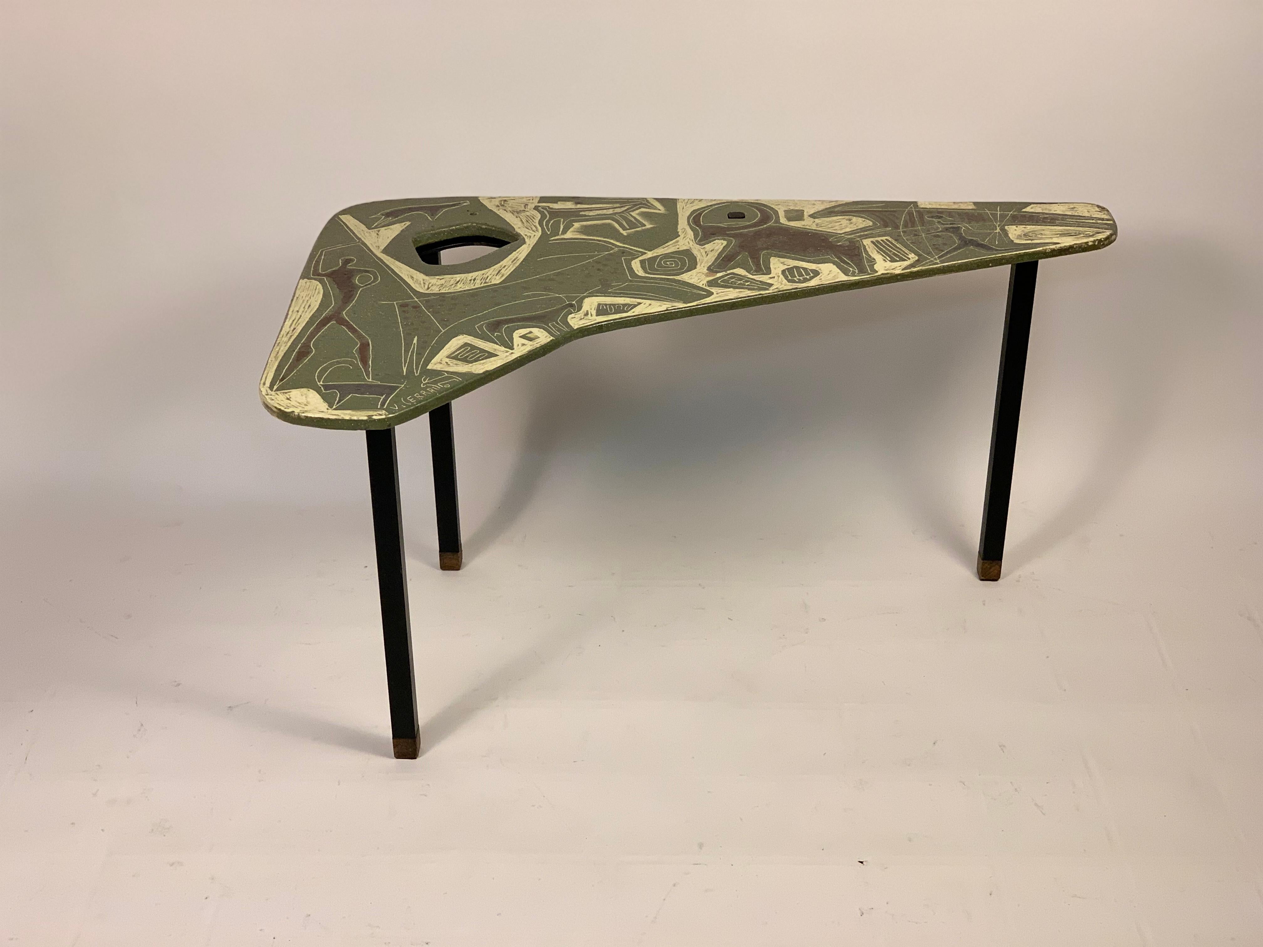 Mid-Century Modern Victor Cerrato Mid Century Coffee Table Ceramic Top One of a Kind