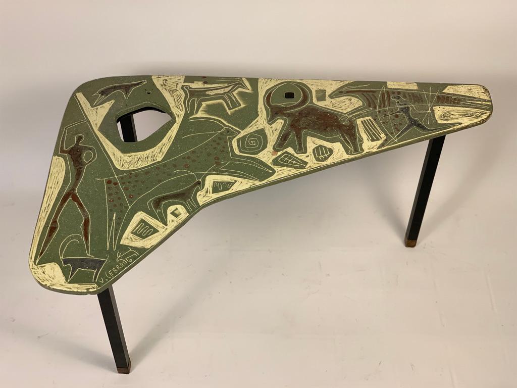 Victor Cerrato Mid Century Coffee Table Ceramic Top One of a Kind In Good Condition In Firenze, Toscana