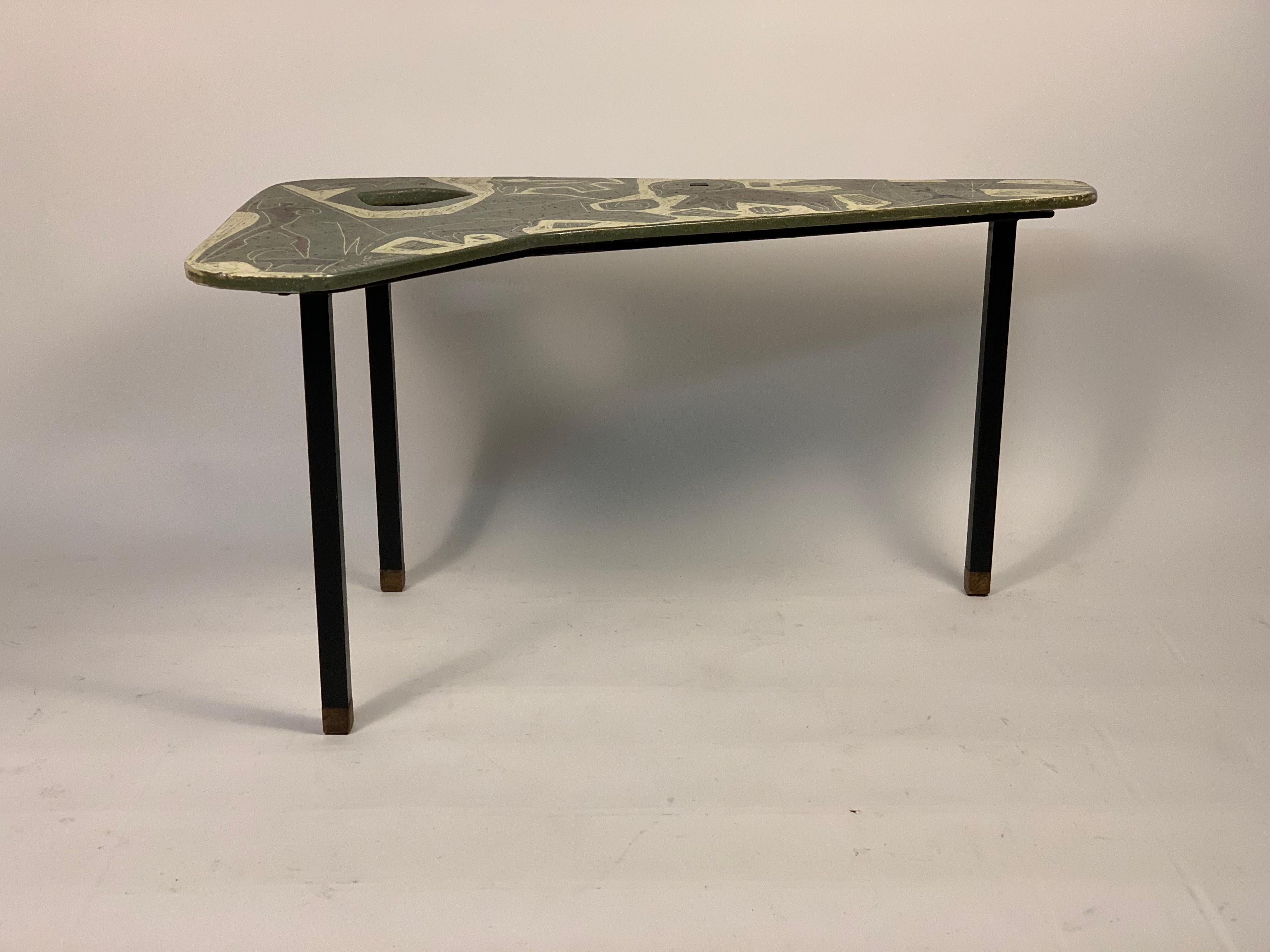 Mid-20th Century Victor Cerrato Mid Century Coffee Table Ceramic Top One of a Kind