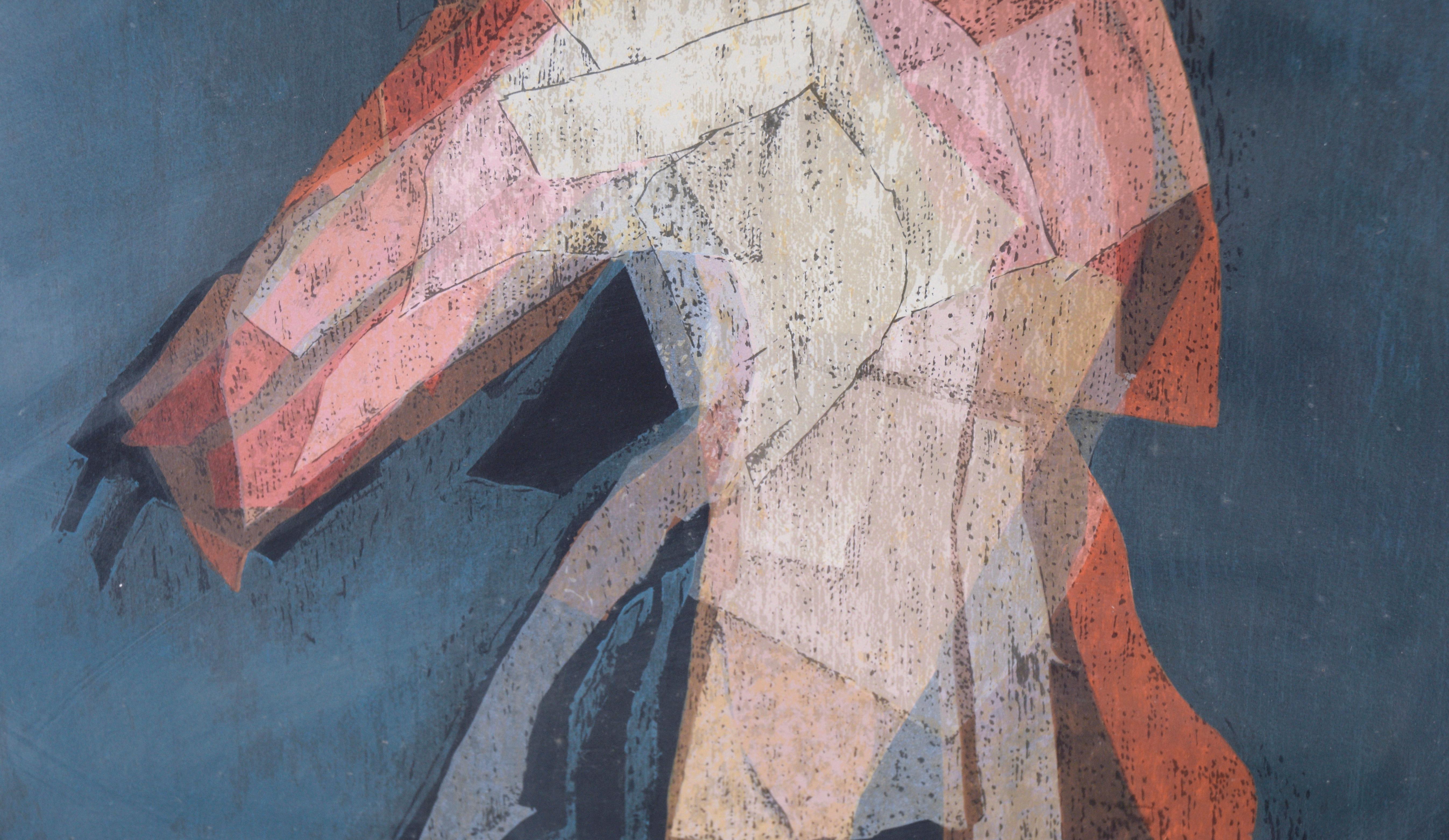 « Personaje » (caractéristique) - Sérigraphie figurative abstraite sur papier (n°146/175)

Figure abstraite aux allures de collage de Victor Chab (Argentin, né en 1930). Un personnage aux vêtements flottants est représenté sur un fond bleu foncé.