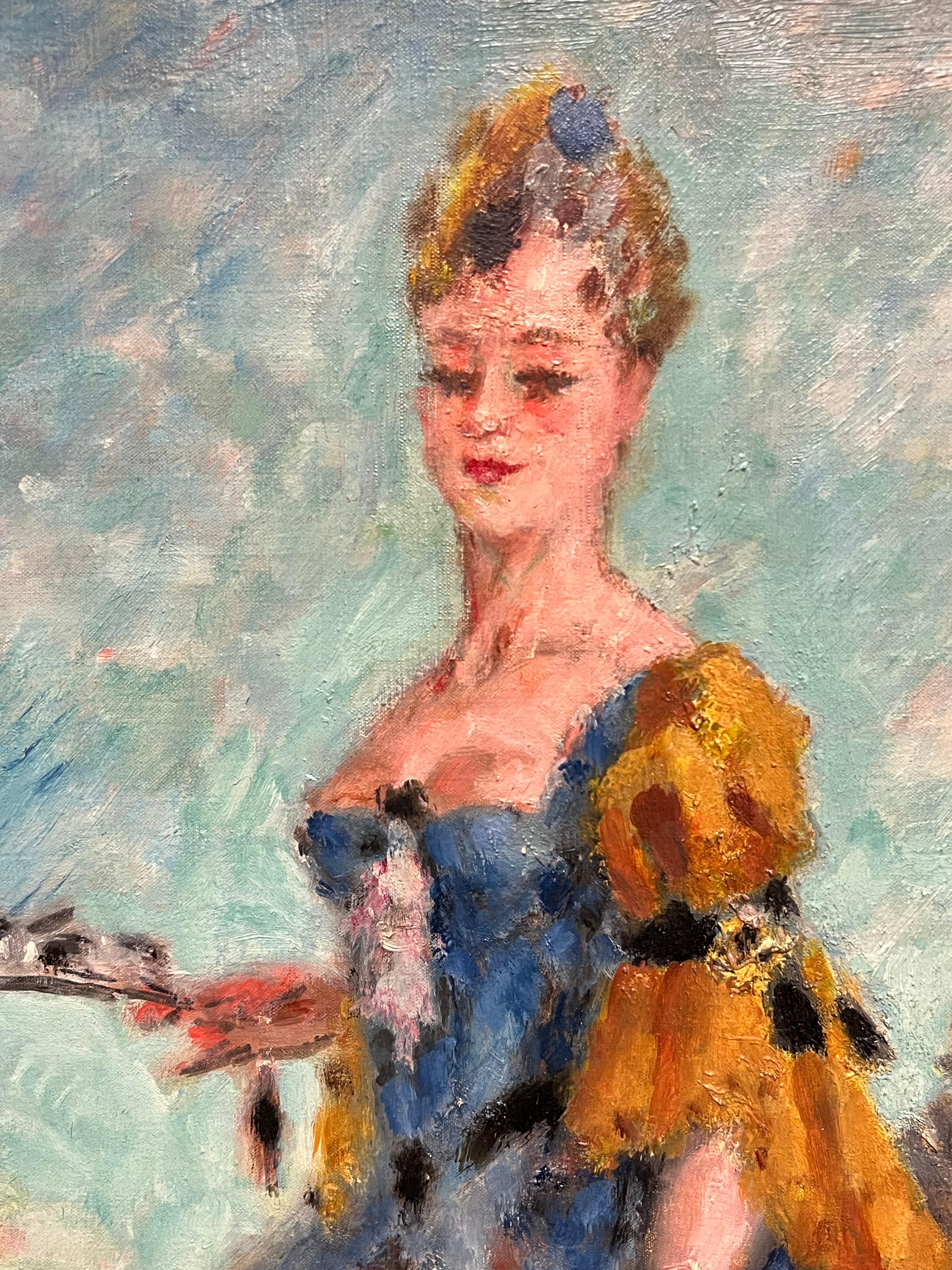 Élégant portrait de femme en tenue rococo du 19ème siècle - Impressionnisme Painting par Victor Charles GUÉRIN (1815-1881)