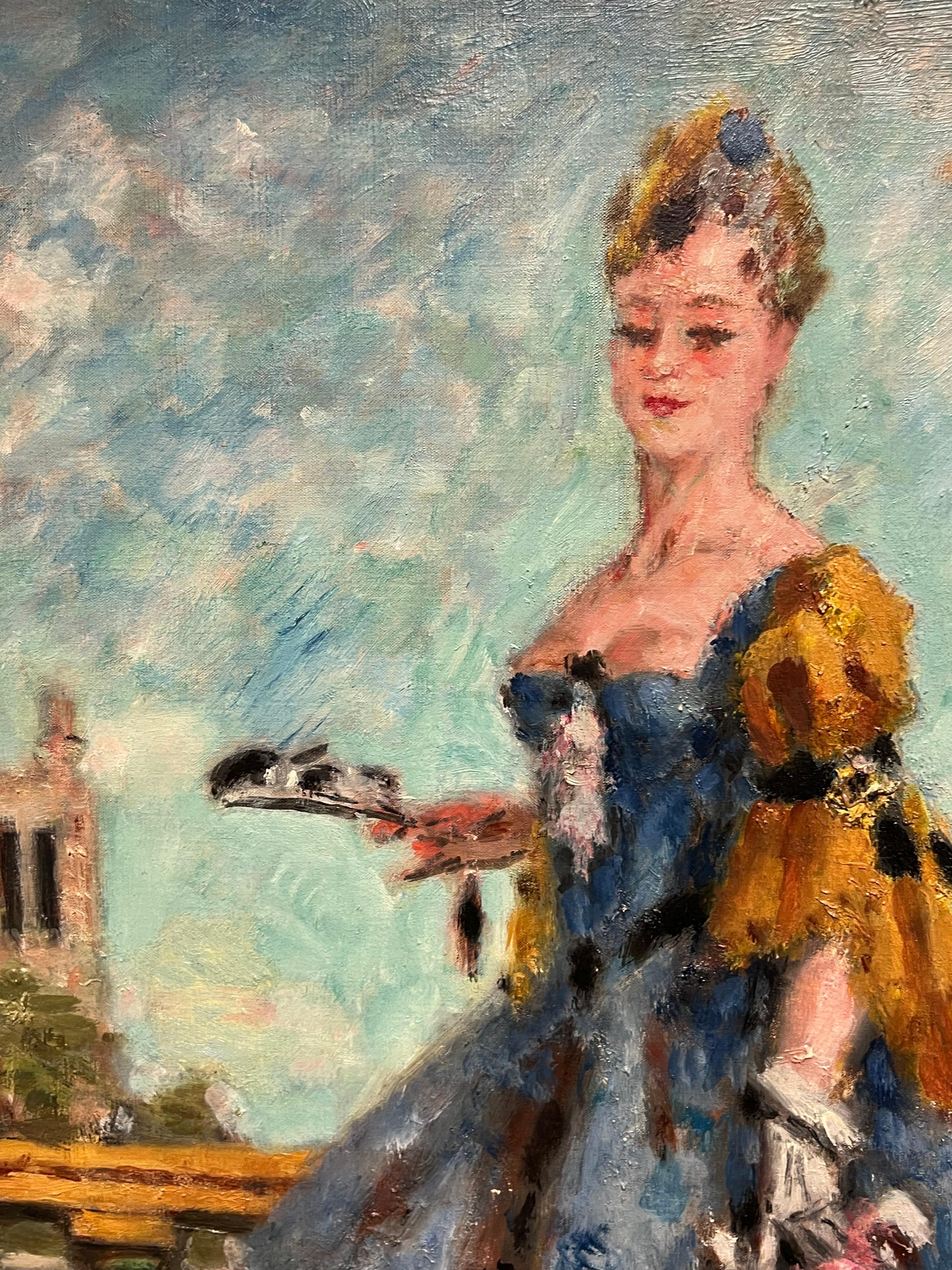 Élégant portrait de femme en tenue rococo du 19ème siècle en vente 3