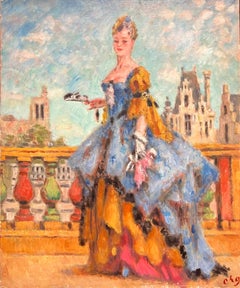 Elegant Portrait of Lady in Rococo Attire Fine 19th Century French Oil