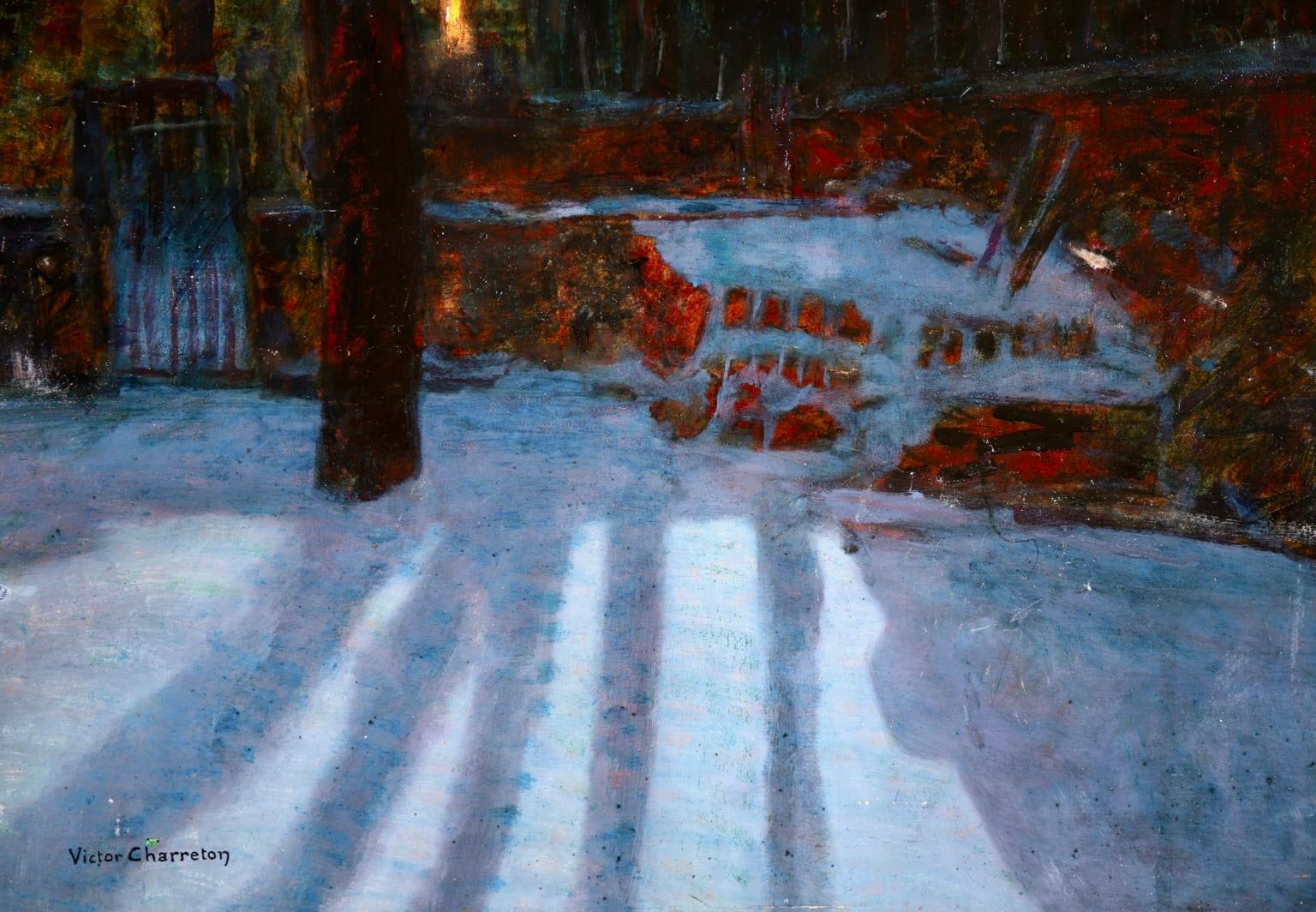 A Winter's Night - Post Impressionist Oil, Snowy Landscape by Victor Charreton For Sale 5