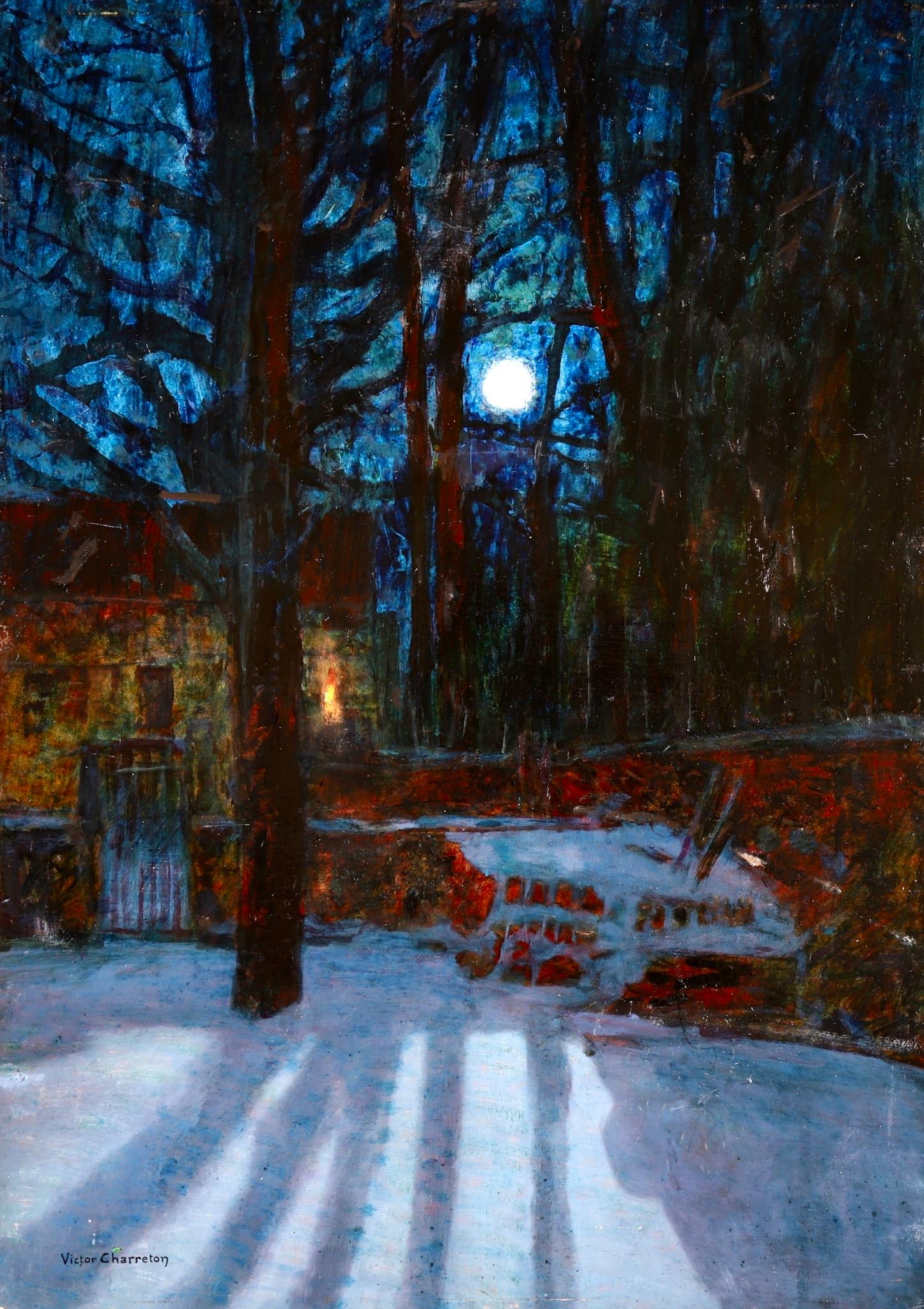 A Winter's Night - Post Impressionist Oil, Snowy Landscape by Victor Charreton