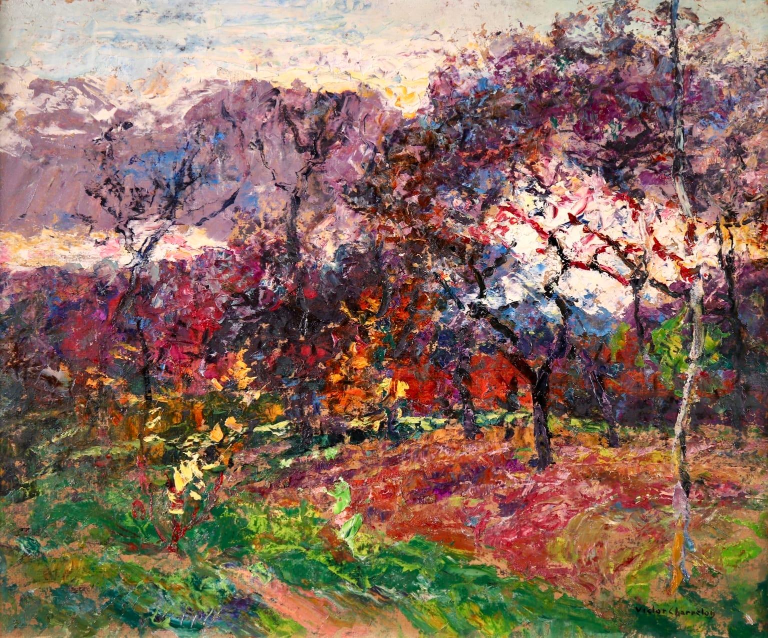 Couleurs d'automne - Huile post-impressionniste, arbres dans un paysage de Victor Charreton 1