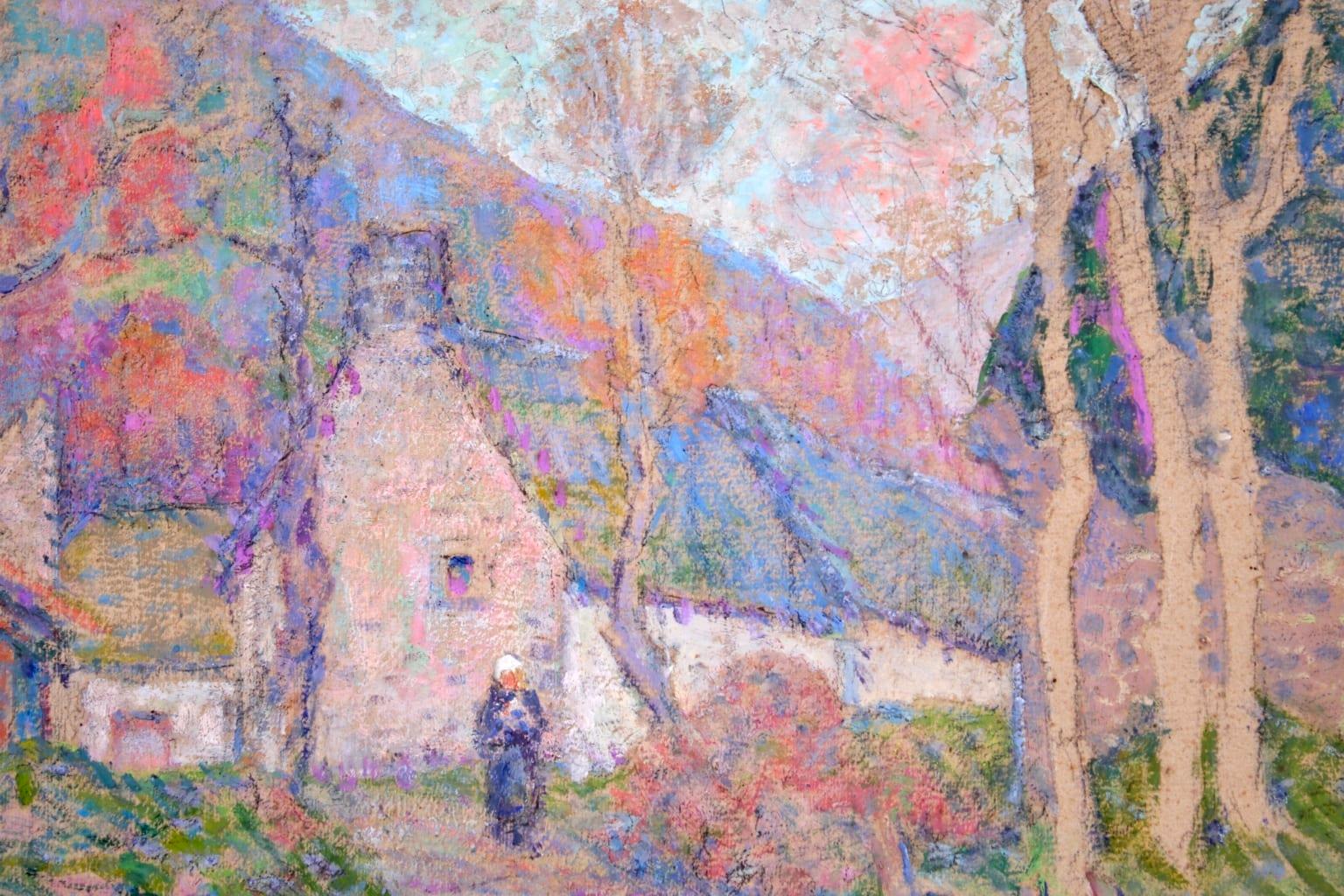 Autumn in the Village - Impressionist Oil, Figure in Landscape, Victor Charreton 2