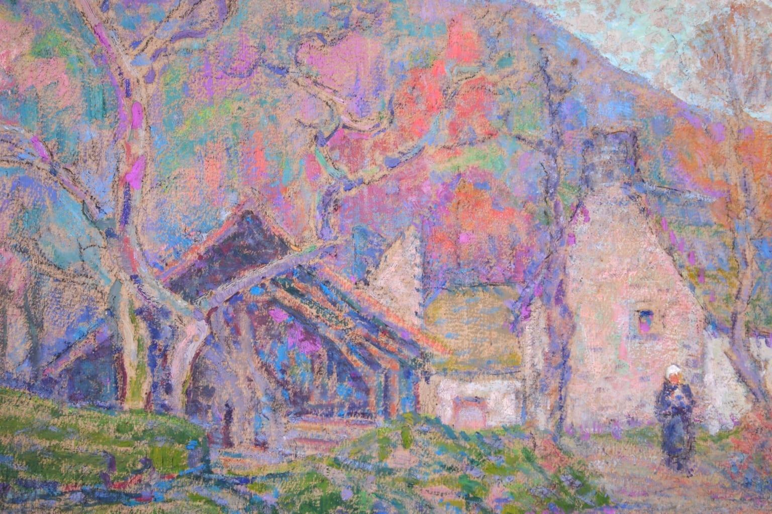 Autumn in the Village - Impressionist Oil, Figure in Landscape, Victor Charreton 3