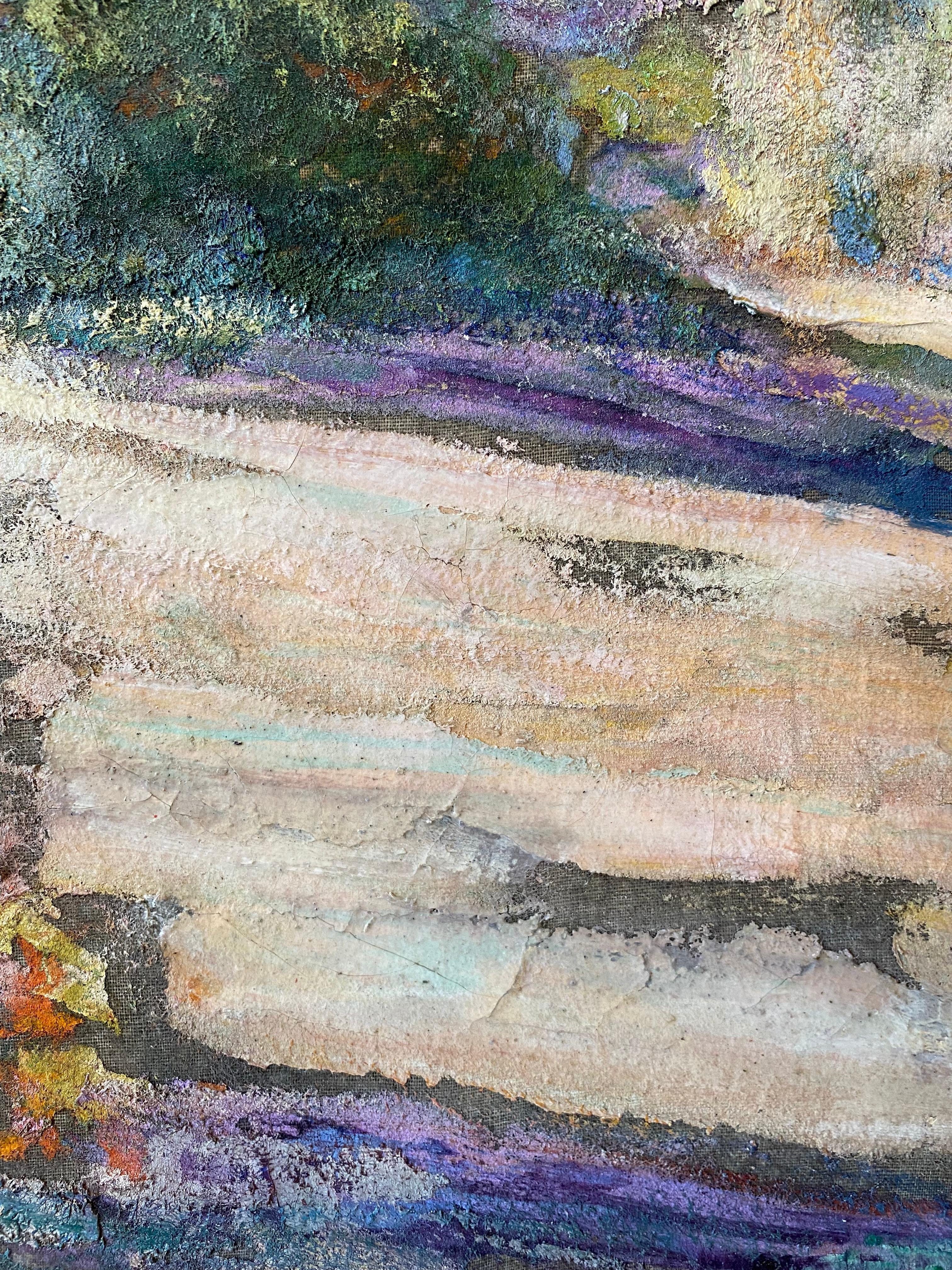 'Chaise dans un Jardin Fleuri' 20. Jahrhundert Bunter Garten, Blumenlandschaft. Ein wunderschönes Farbenspiel im Vordergrund und ein herrliches provenzalisches Haus im Hintergrund. 