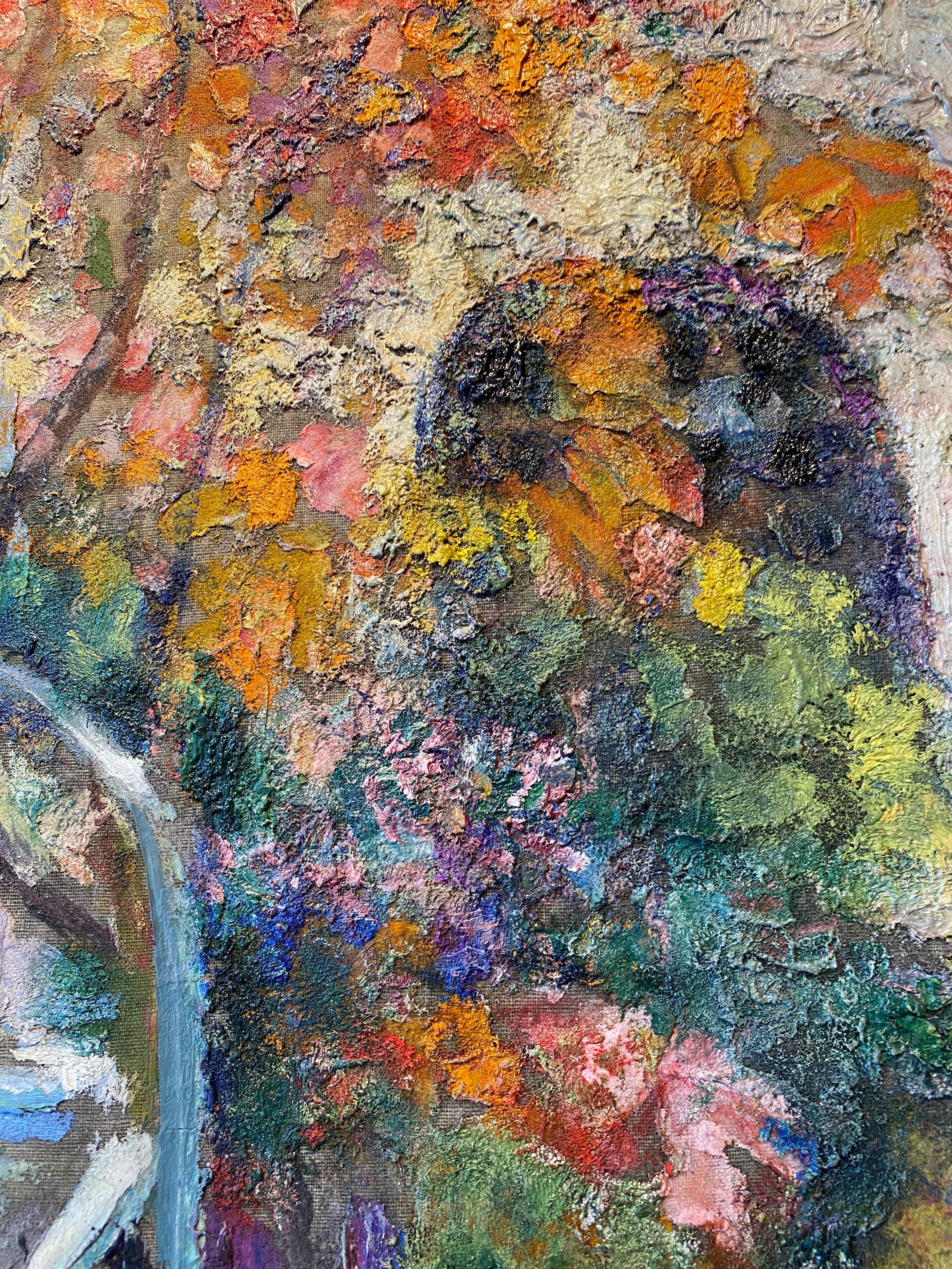 'Chaise dans un Jardin Fleuri' 20th Century Colourful Garden, flower landscape - Impressionist Painting by Victor Charreton