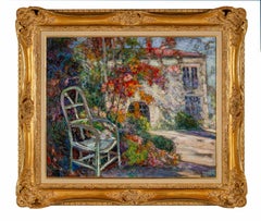 « Chaise dans un Jardin Fleuri » 20ème siècle, jardin coloré, paysage floral