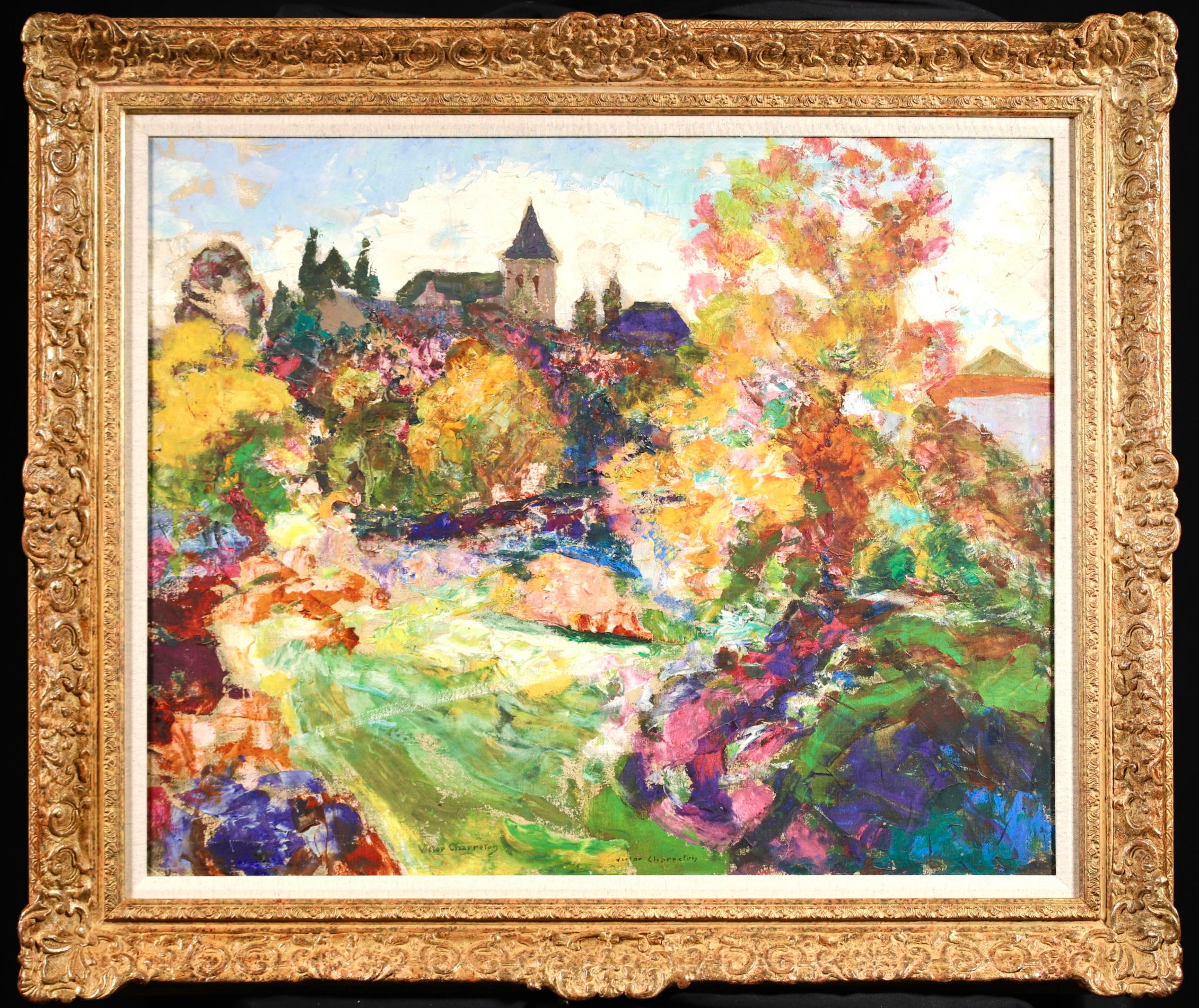 Church Gardens - French Post Impressionist Oil, Landscape by Victor Charreton