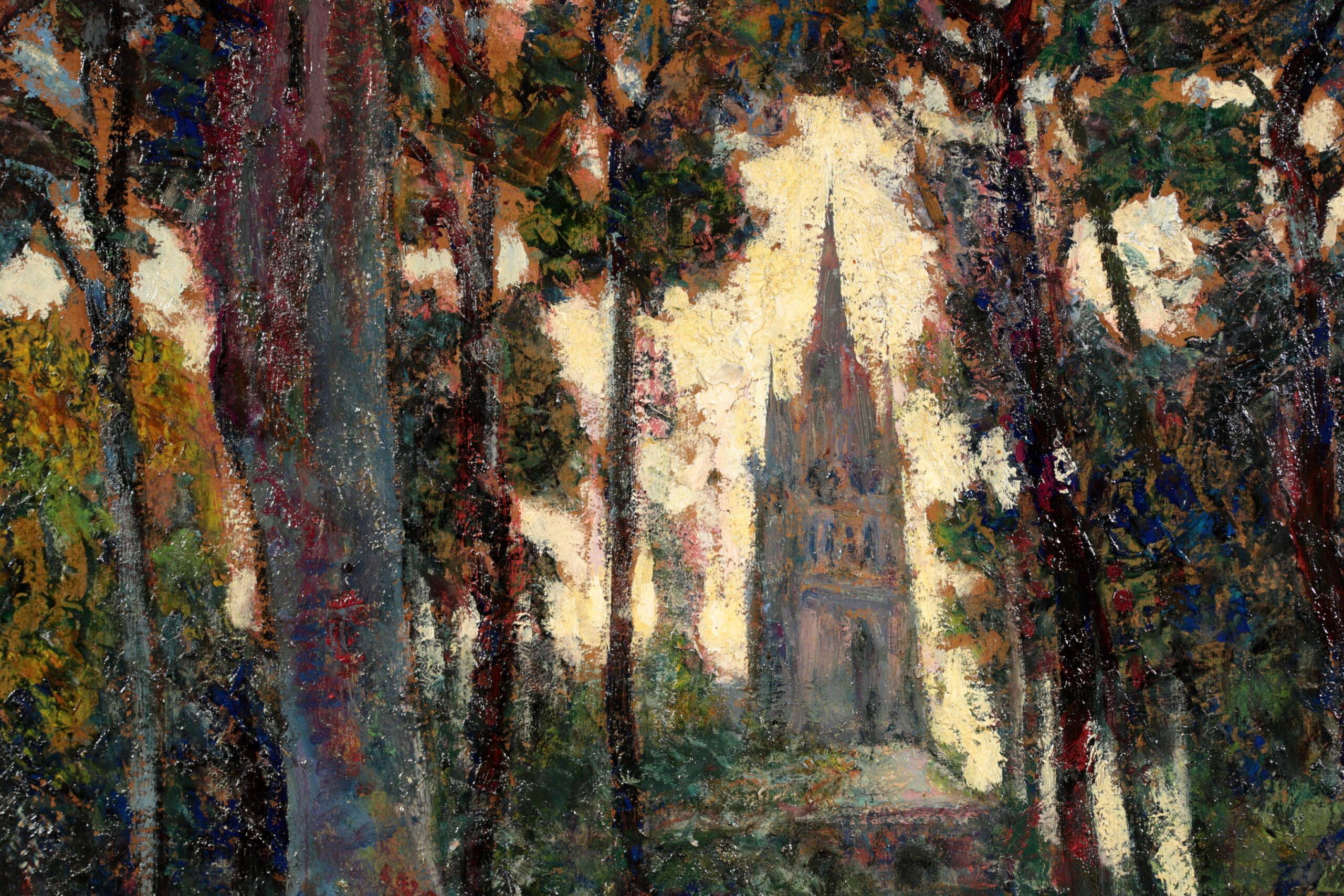 Figure before a Church - Post Impressionist Landscape Oil by Victor Charreton For Sale 9