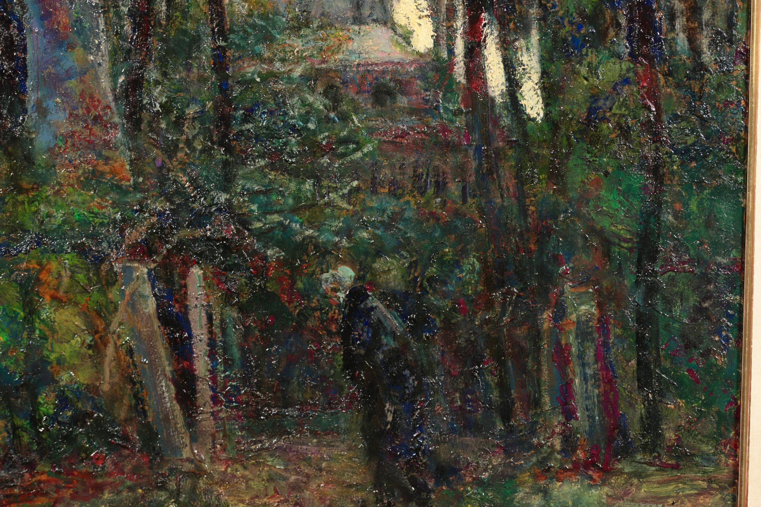 Figure devant une église - paysage post-impressionniste, huile de Victor Charreton en vente 1