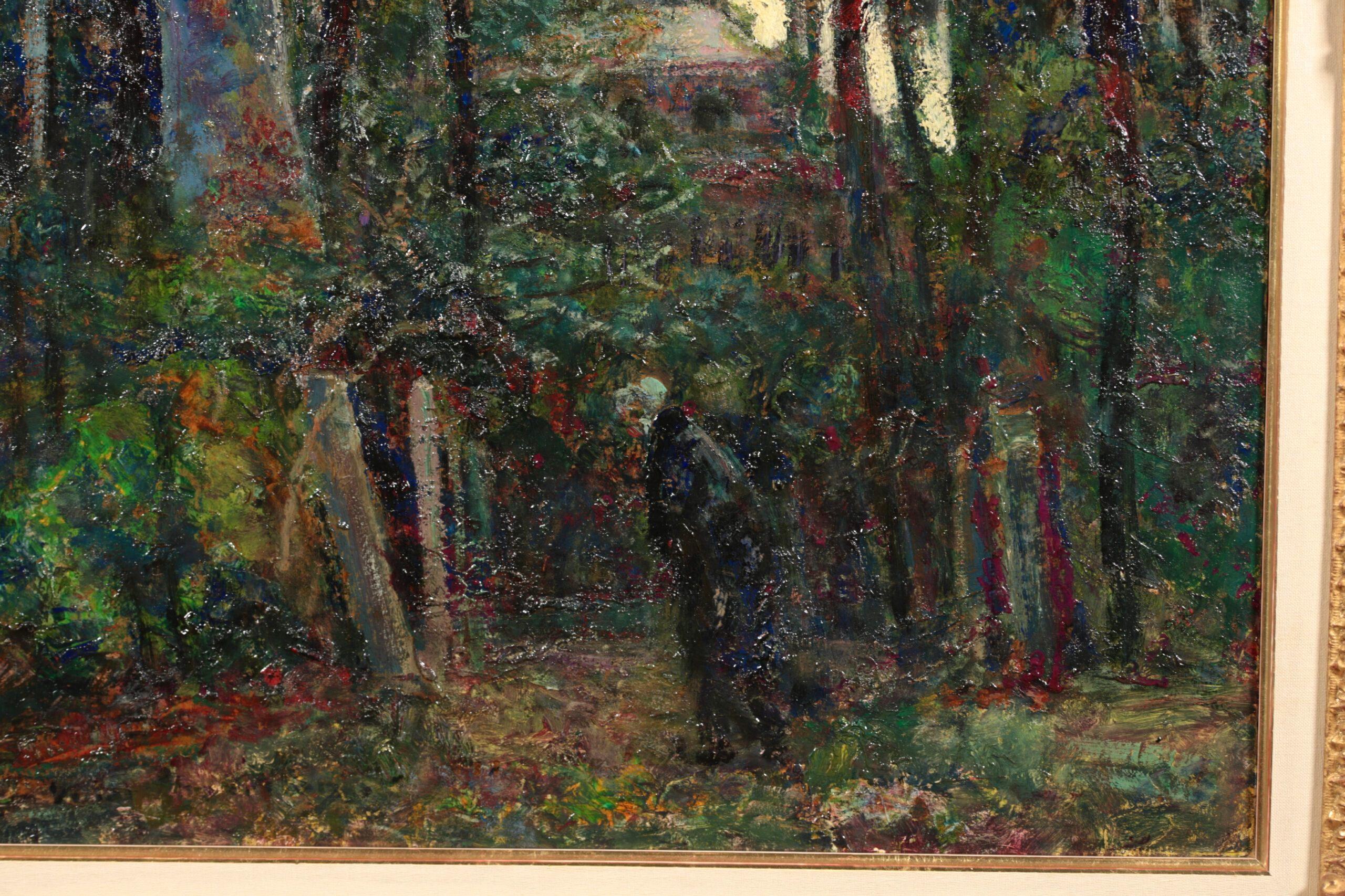Figure devant une église - paysage post-impressionniste, huile de Victor Charreton en vente 2