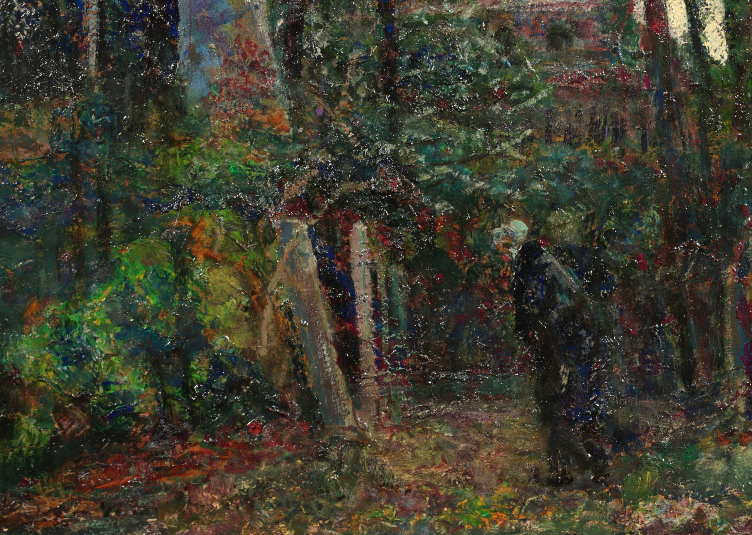 Figure devant une église - paysage post-impressionniste, huile de Victor Charreton en vente 3