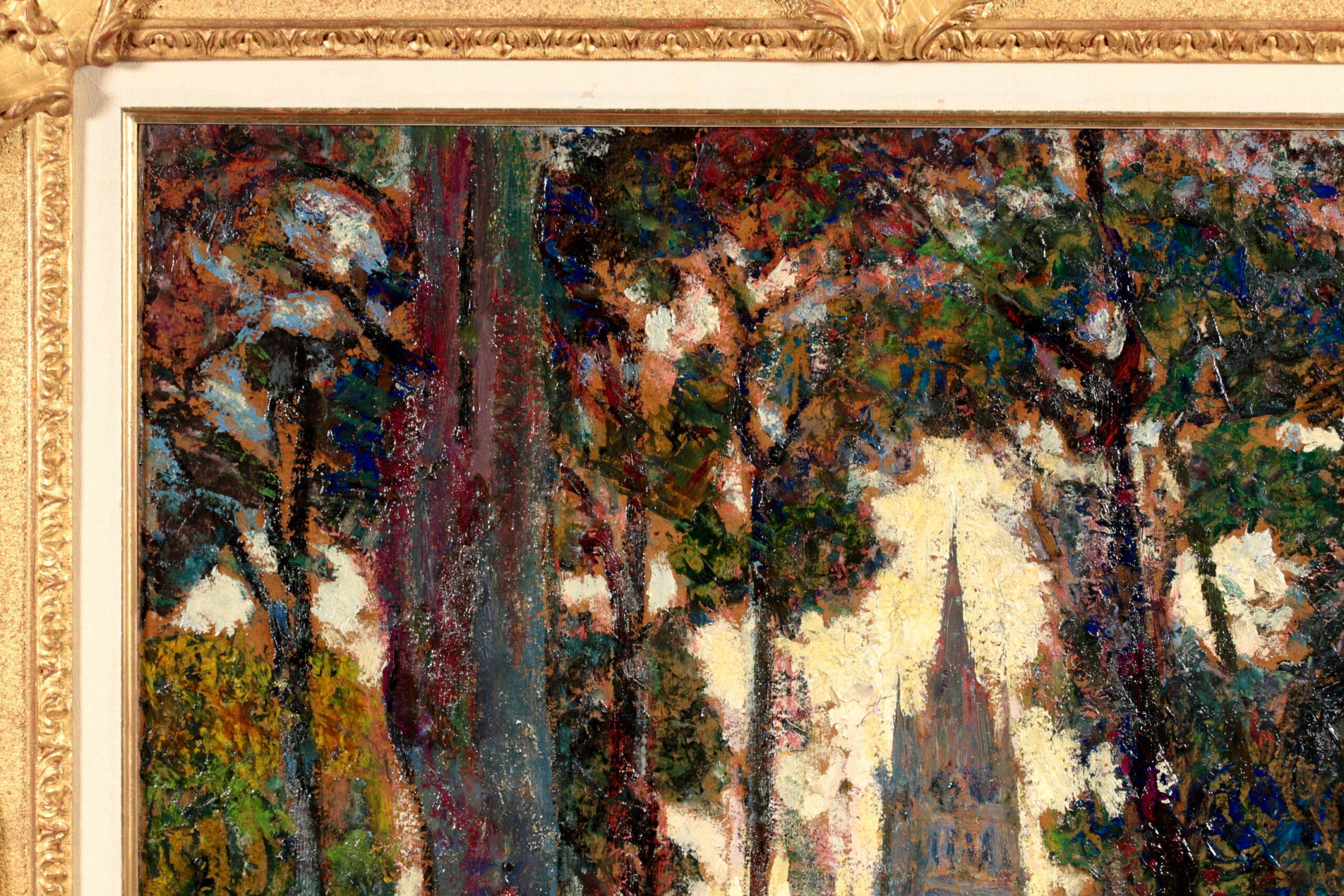 Figure devant une église - paysage post-impressionniste, huile de Victor Charreton en vente 5