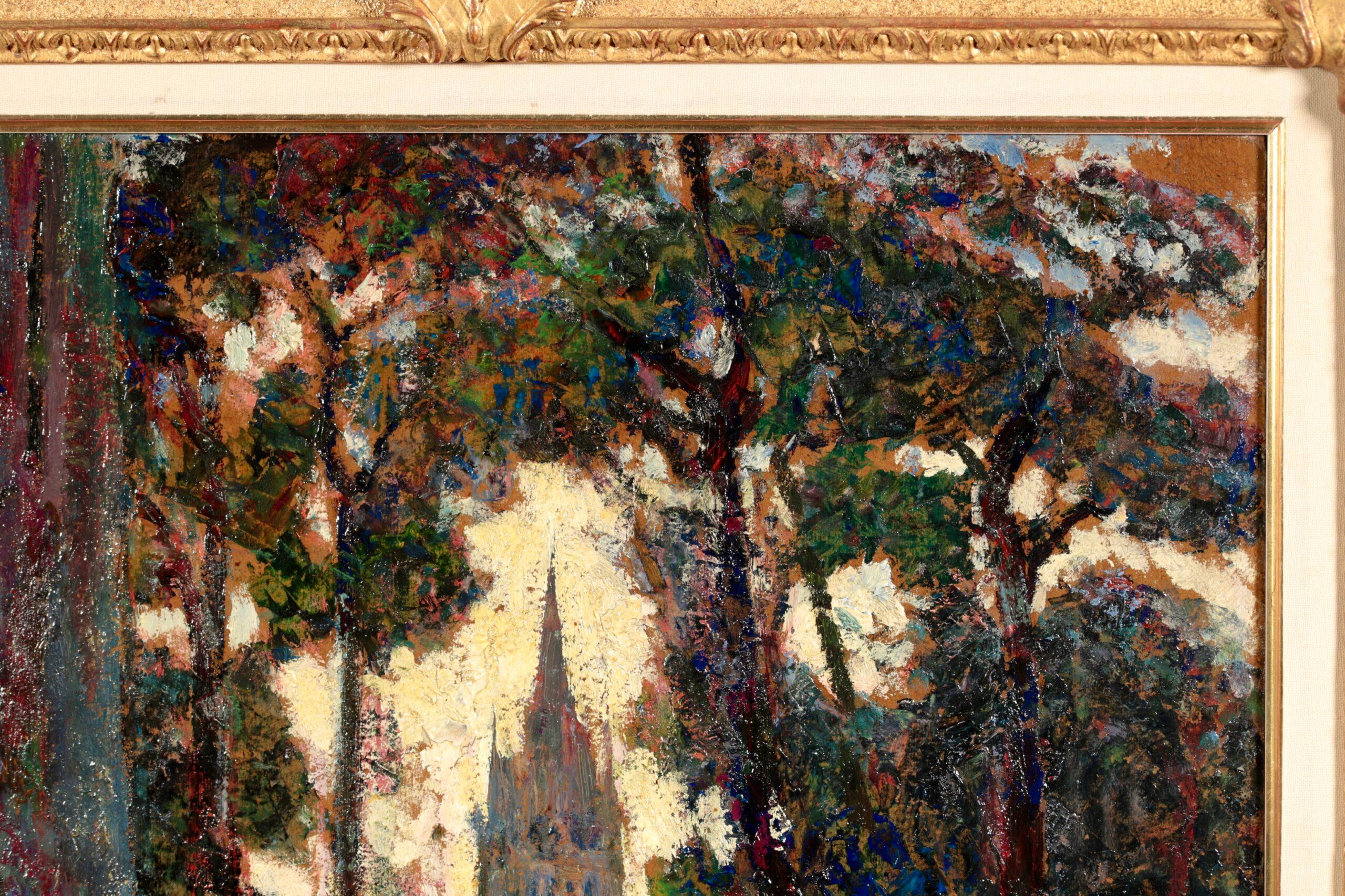 Figure devant une église - paysage post-impressionniste, huile de Victor Charreton en vente 6