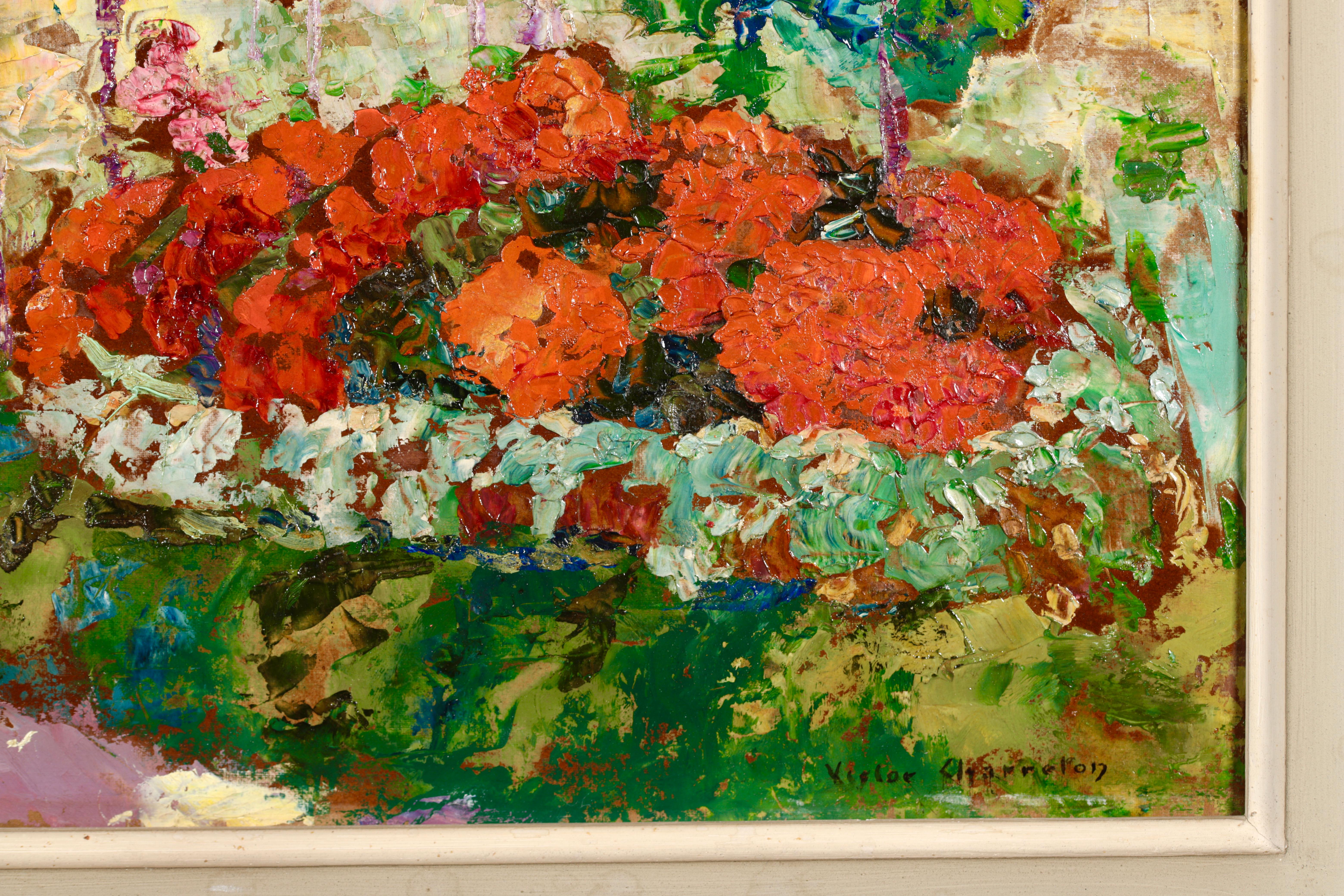 Flower Garden - Post-Impressionist Oil, Summer Landscape by Victor Charreton 6