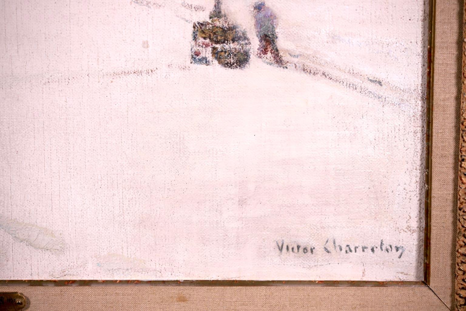 Empreintes dans la neige - Post Impressionist Oil, Landscape by Victor Charreton For Sale 7