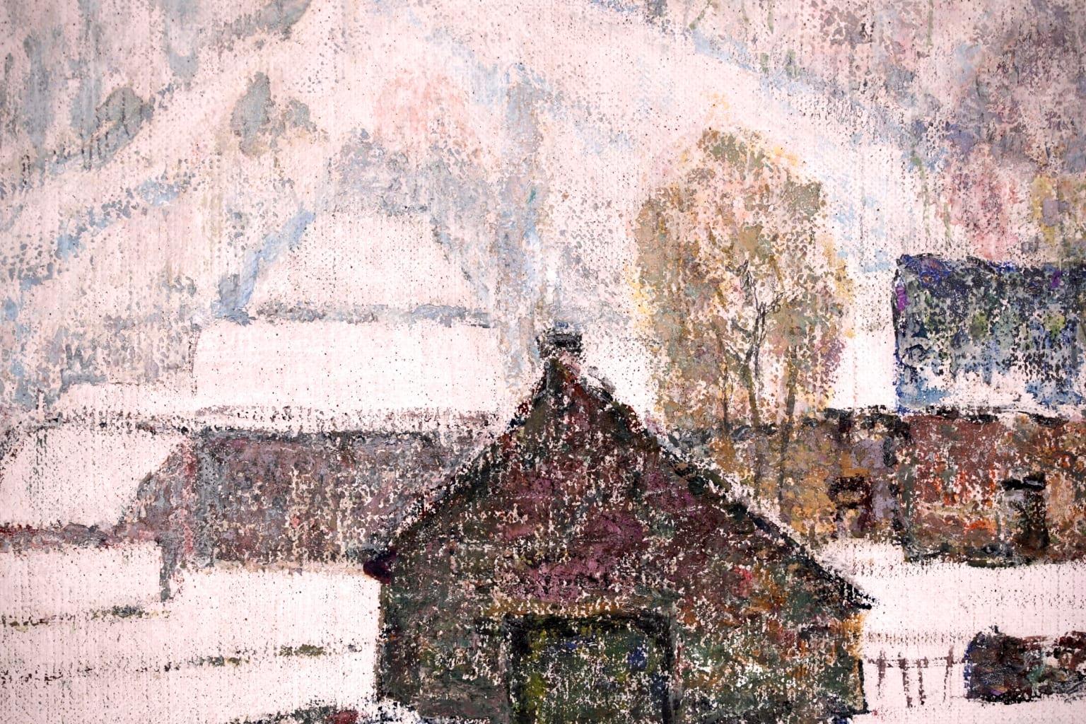 Empreintes dans la neige - Post Impressionist Oil, Landscape by Victor Charreton For Sale 5