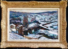 Antique La Neige - 19th Century Oil, Bridge in Snow Winter Landscape by Victor Charreton