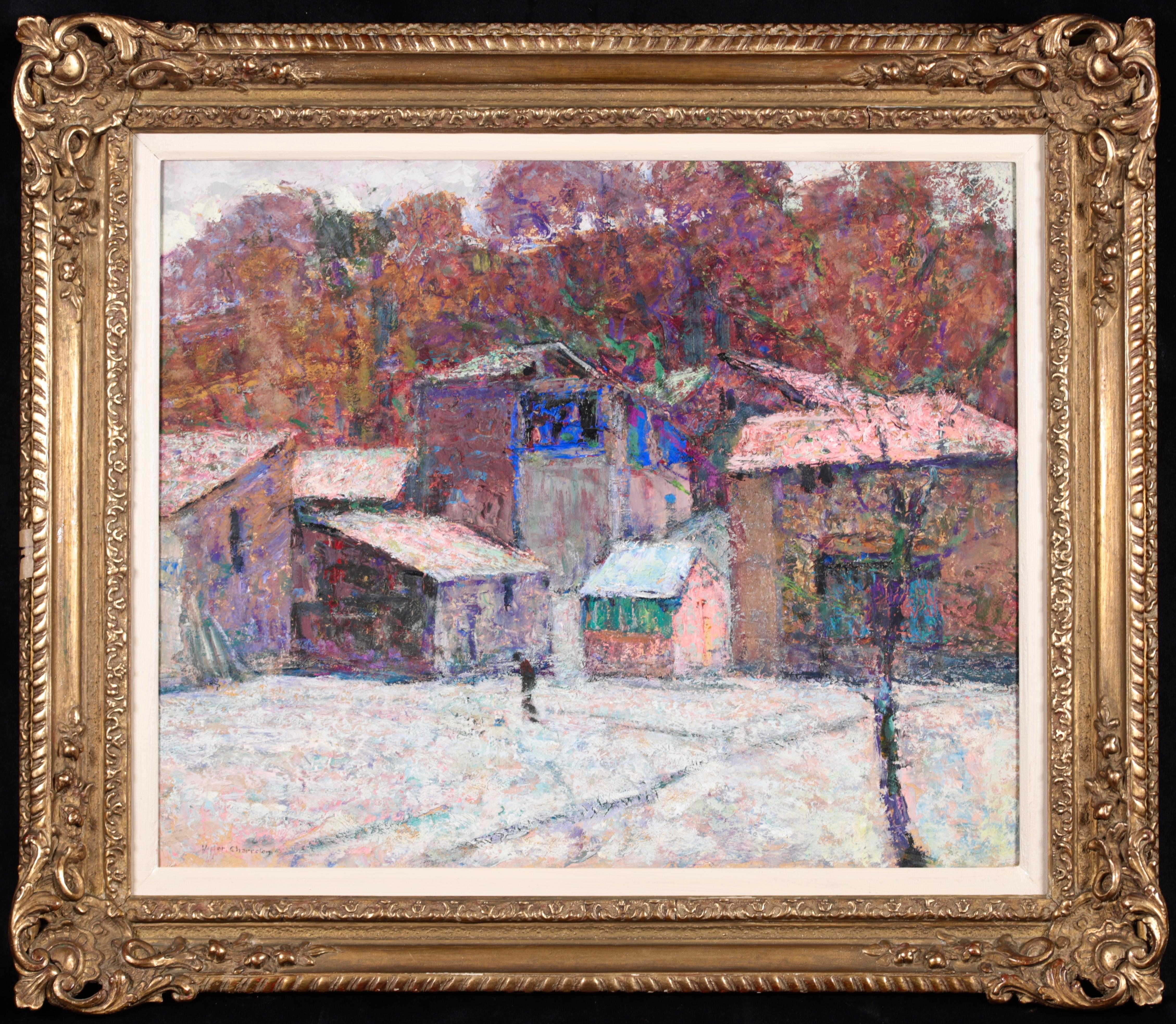 La place publique à Enval - Huile post impressionniste, Paysage - Victor Charreton 1