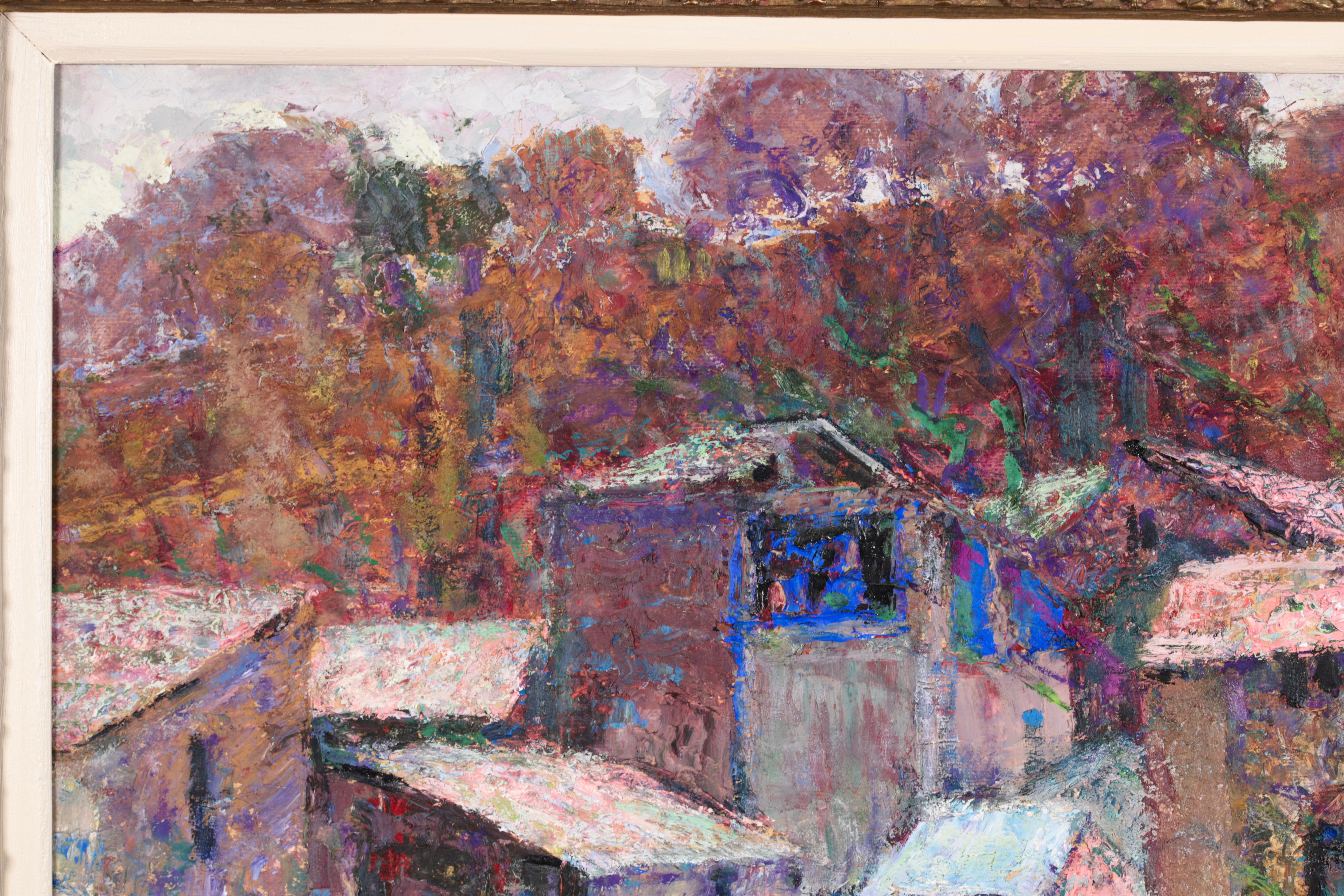 La place publique à Enval - Huile post impressionniste, Paysage - Victor Charreton 2