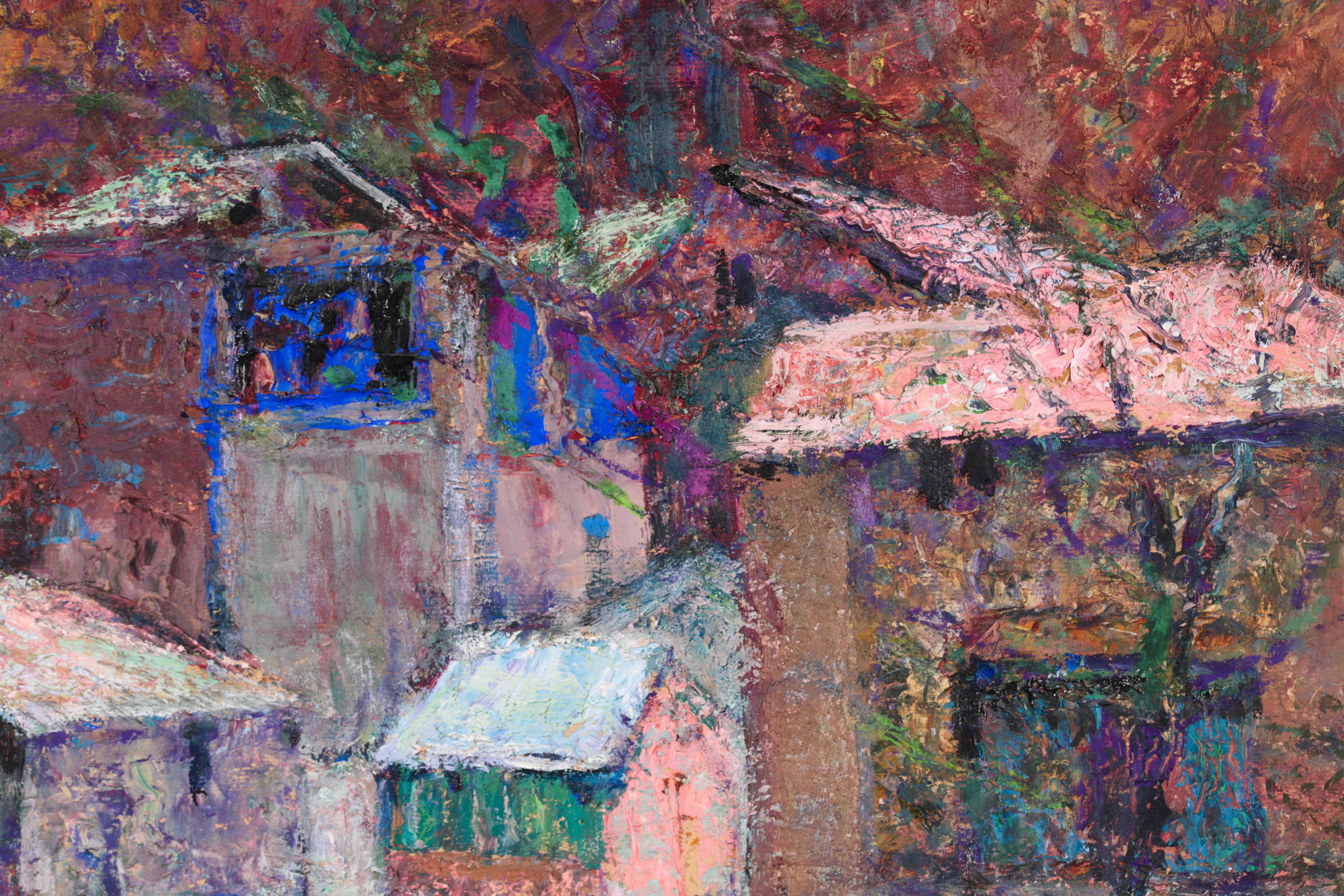 La place publique à Enval - Huile post impressionniste, Paysage - Victor Charreton 7