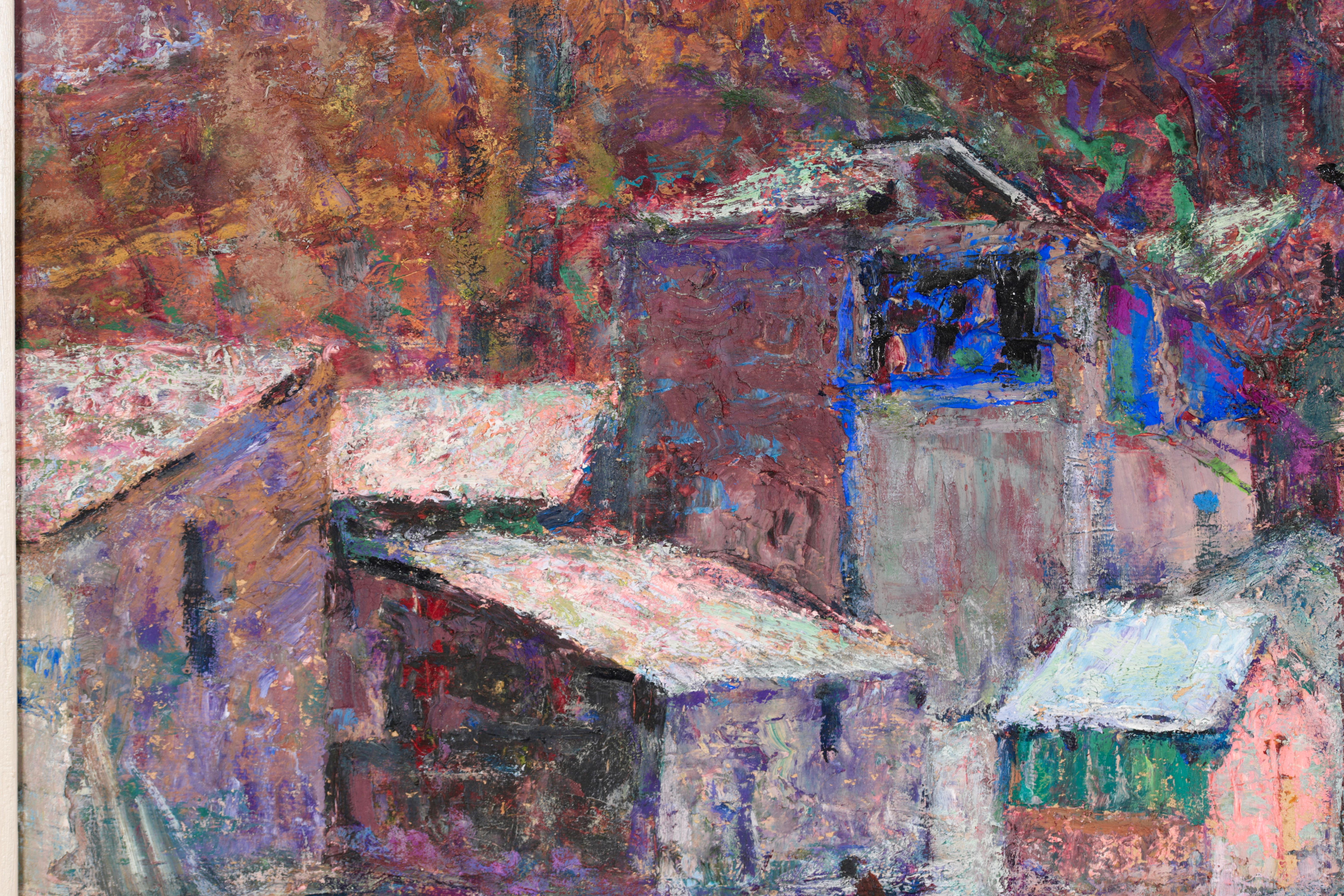 La place publique à Enval - Huile post impressionniste, Paysage - Victor Charreton 8