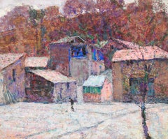 La place public à Enval - Post Impressionist Oil, Landscape - Victor Charreton