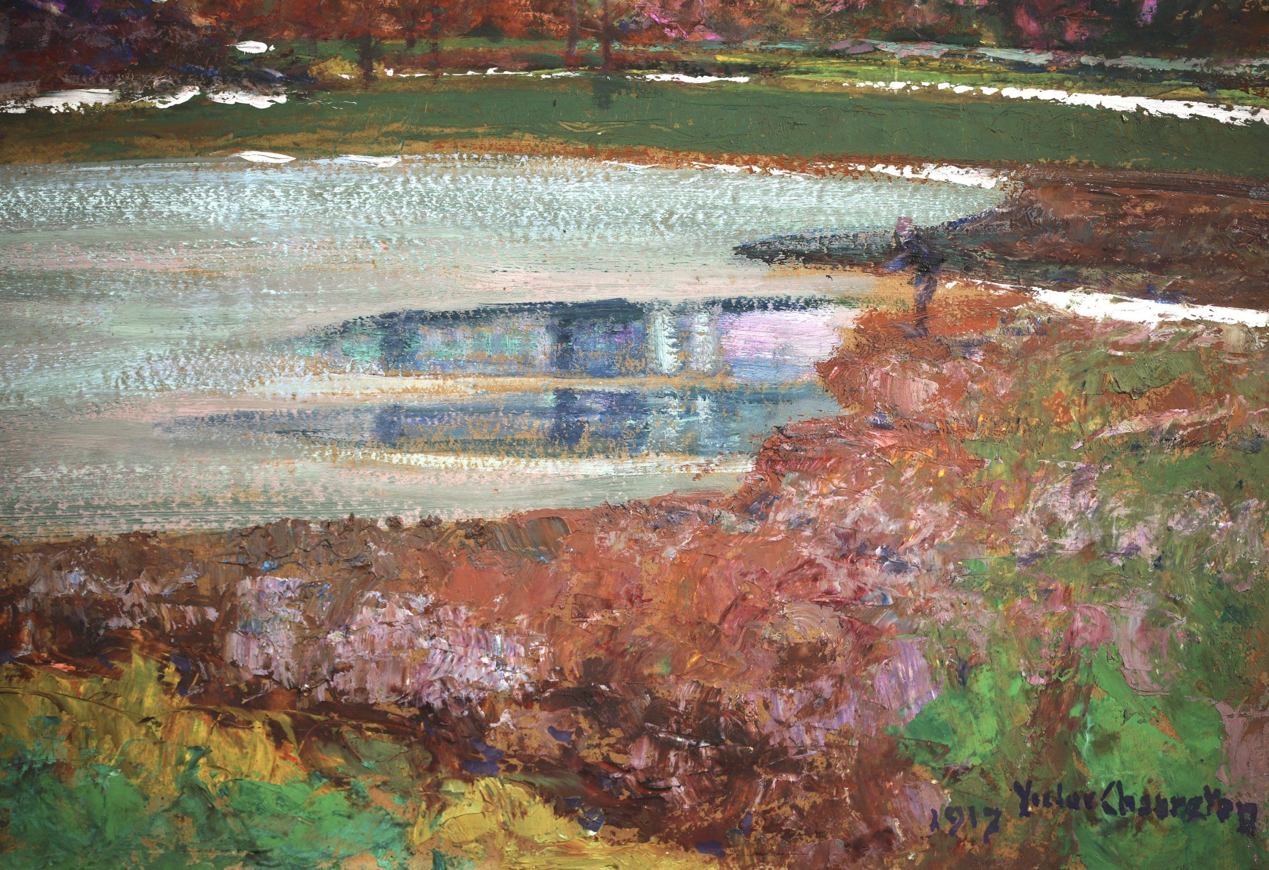 Lac du Chambon - Gele - Post Impressionist Landscape Oil by Victor Charreton For Sale 9