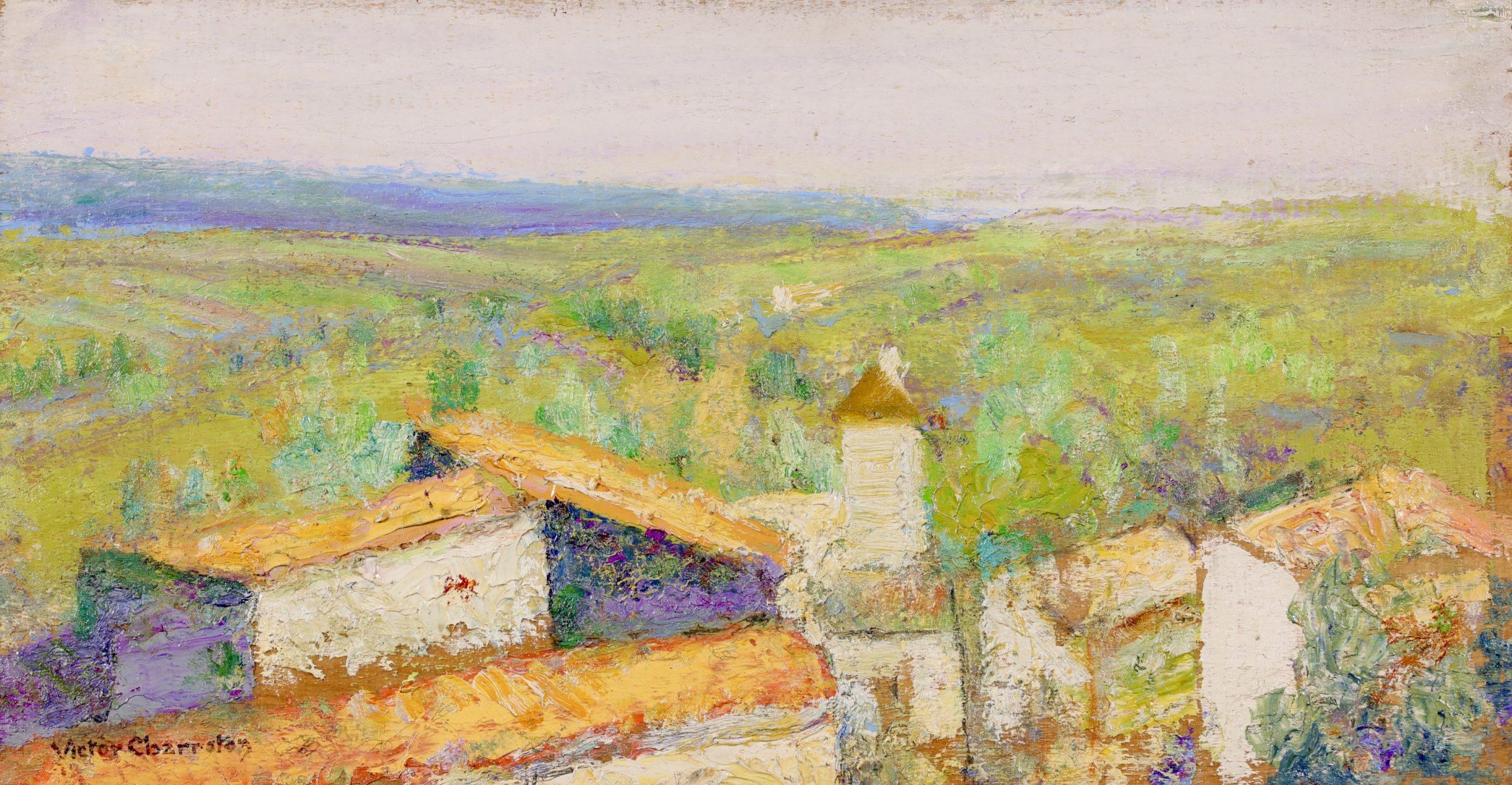 Le hameau en ete - Post Impressionist Landscape Oil Painting by Victor Charreton For Sale 11