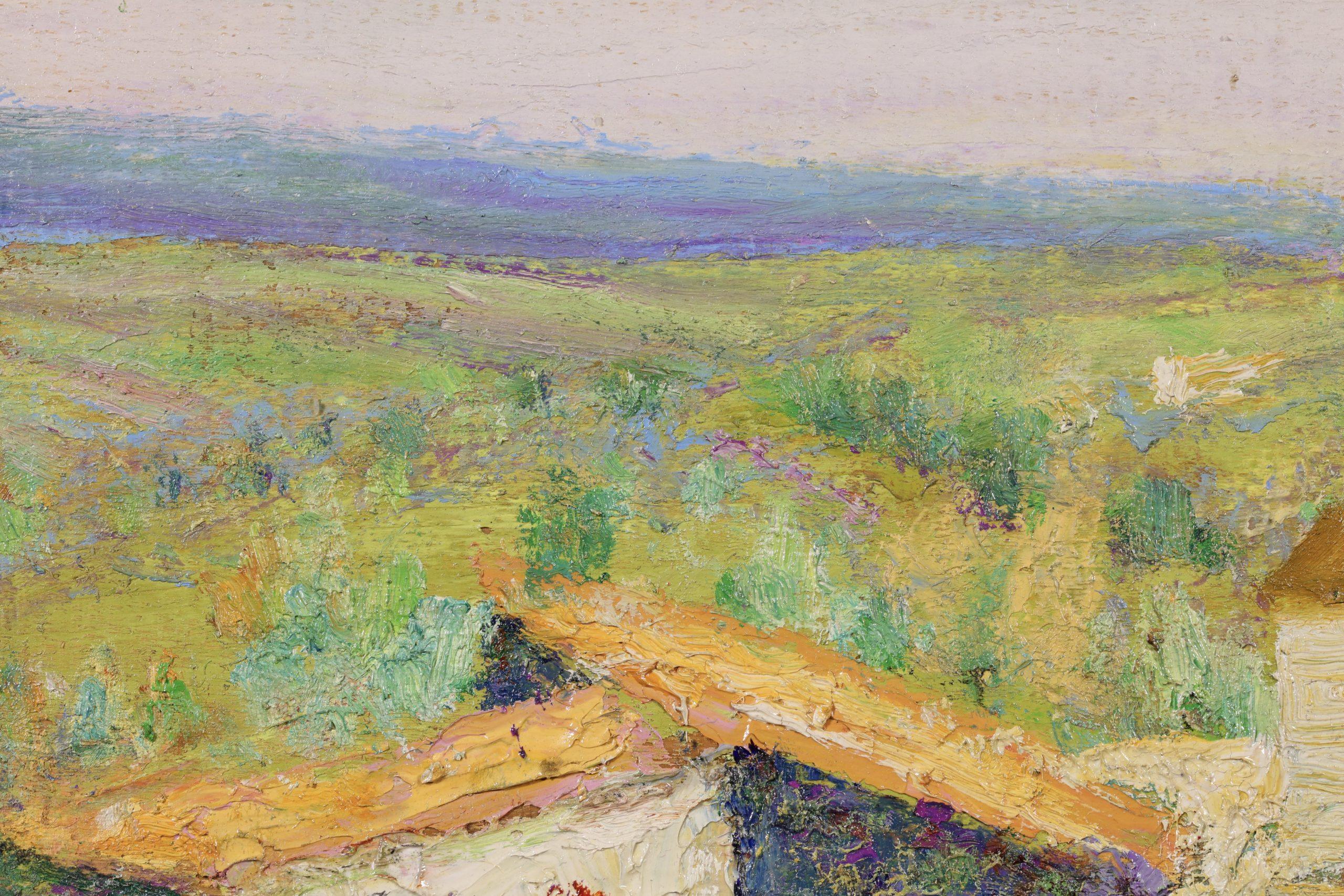 Le hameau en ete - Post Impressionist Landscape Oil Painting by Victor Charreton For Sale 1