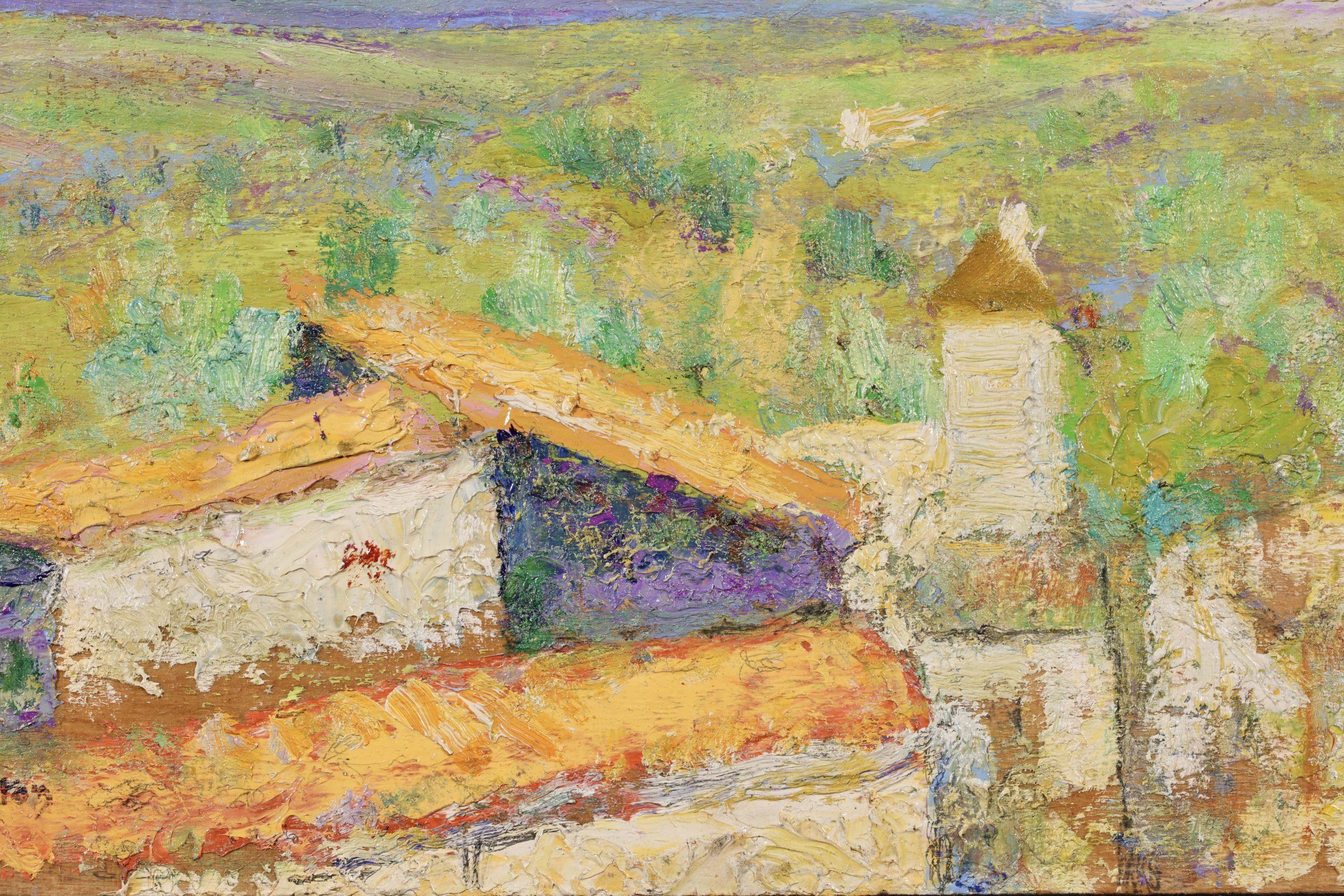 Le hameau en ete - Post Impressionist Landscape Oil Painting by Victor Charreton For Sale 4