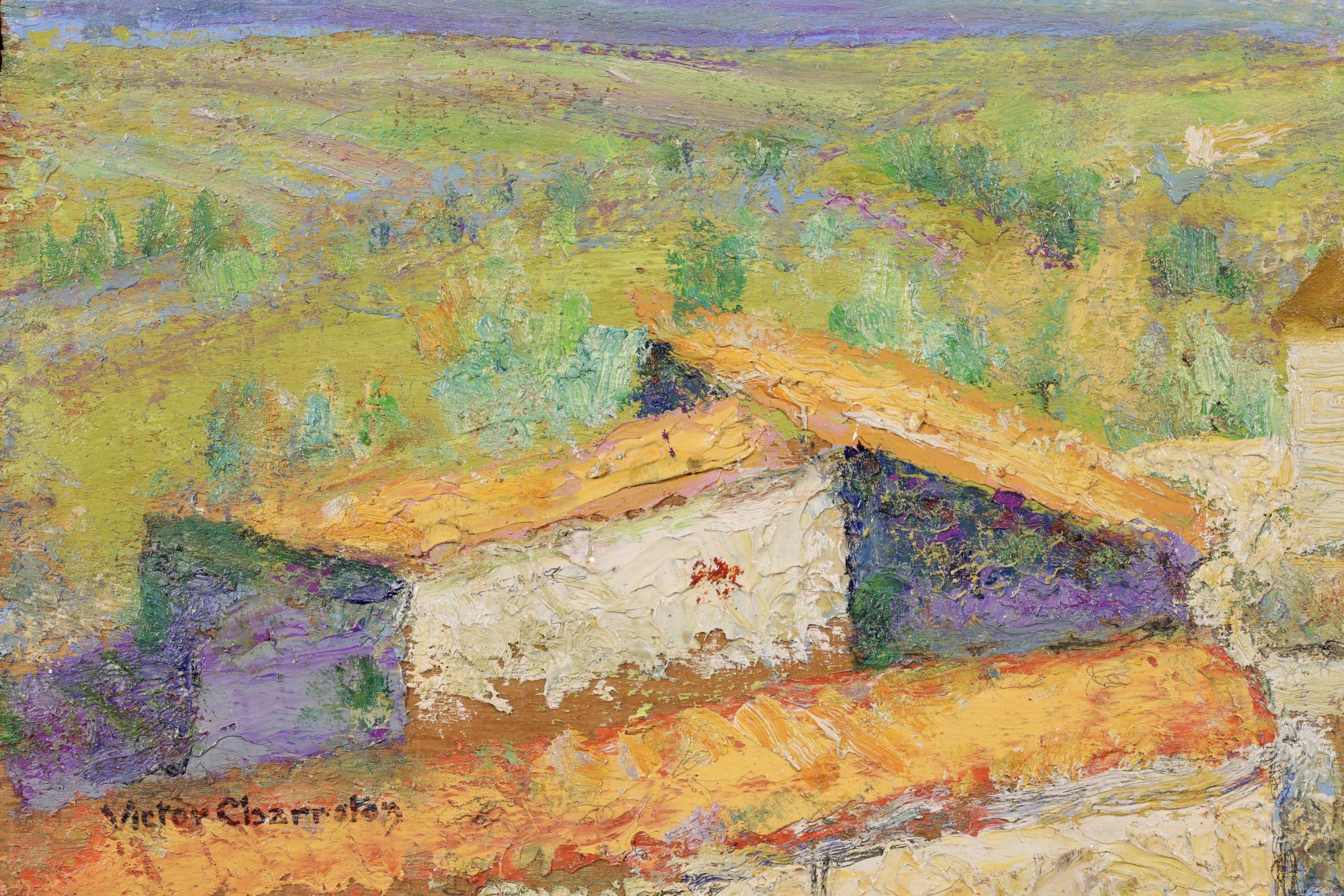 Le hameau en ete - Post Impressionist Landscape Oil Painting by Victor Charreton For Sale 5
