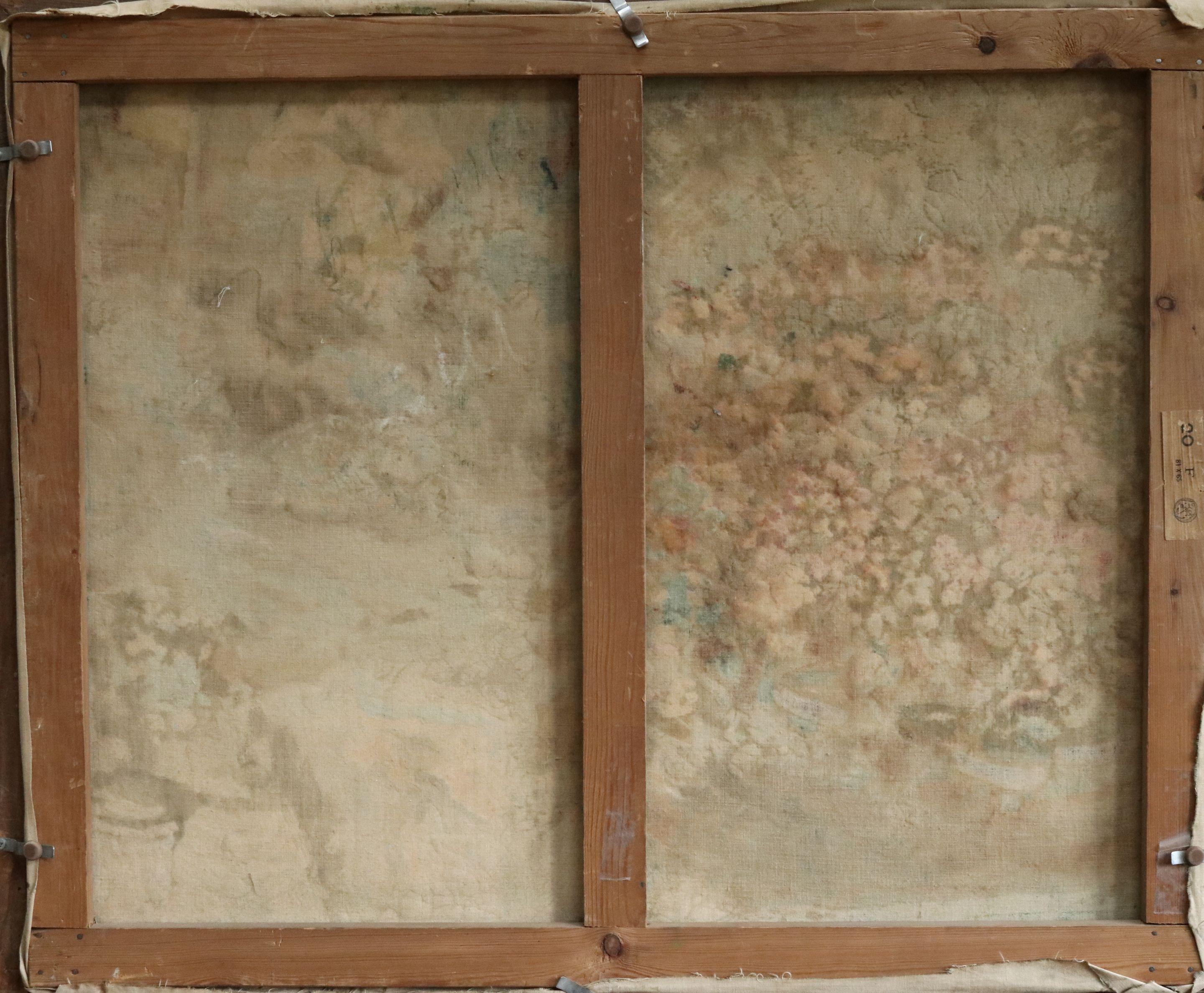 Le Jardin Fleuri - Huile du XIXe siècle, Fleurs dans un paysage de jardin par V.I.I.I. 5