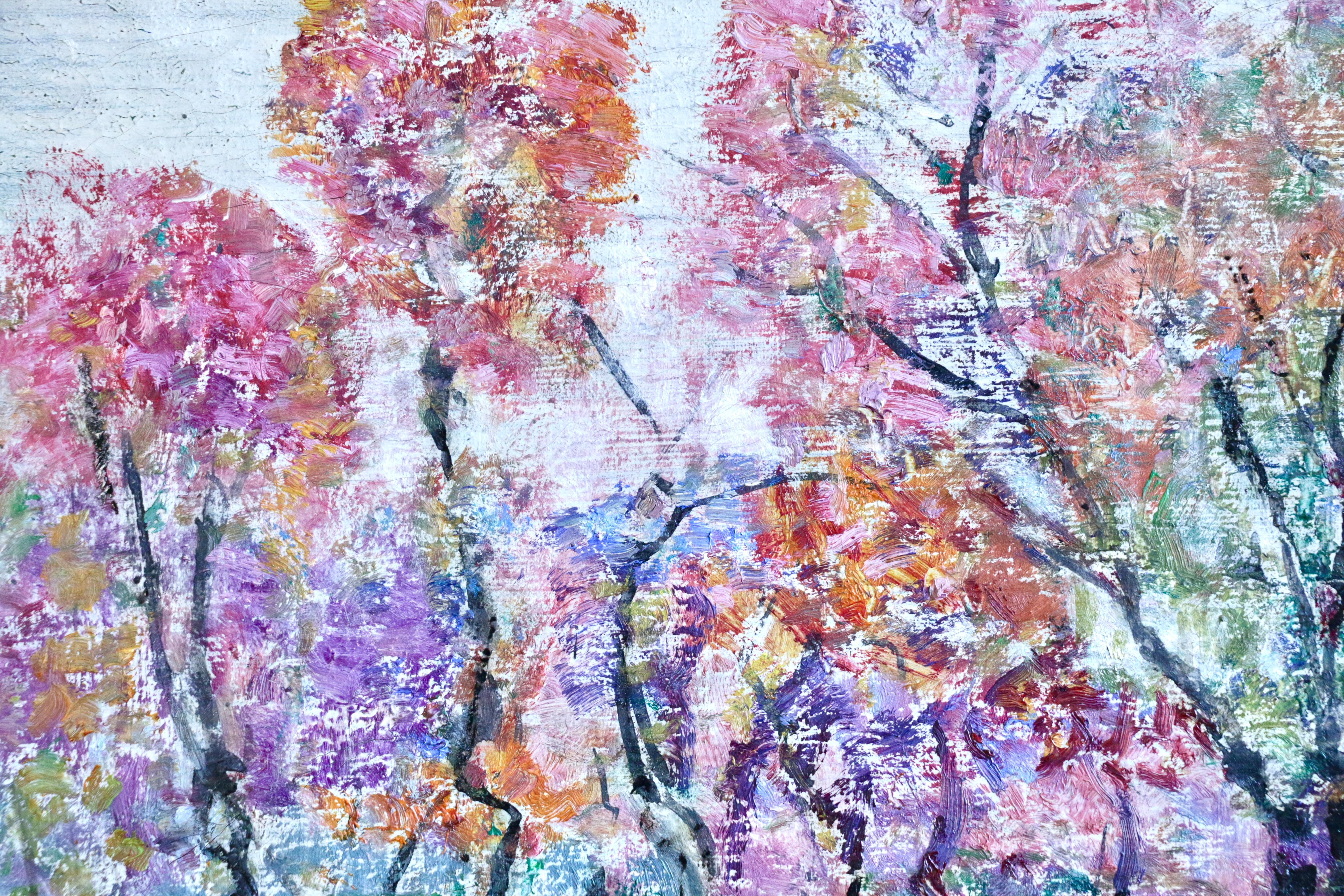 Matin à la Campagne - Huile du XIXe siècle, arbres en fleurs dans un paysage par V.I.I.I. - Impressionnisme Painting par Victor Charreton