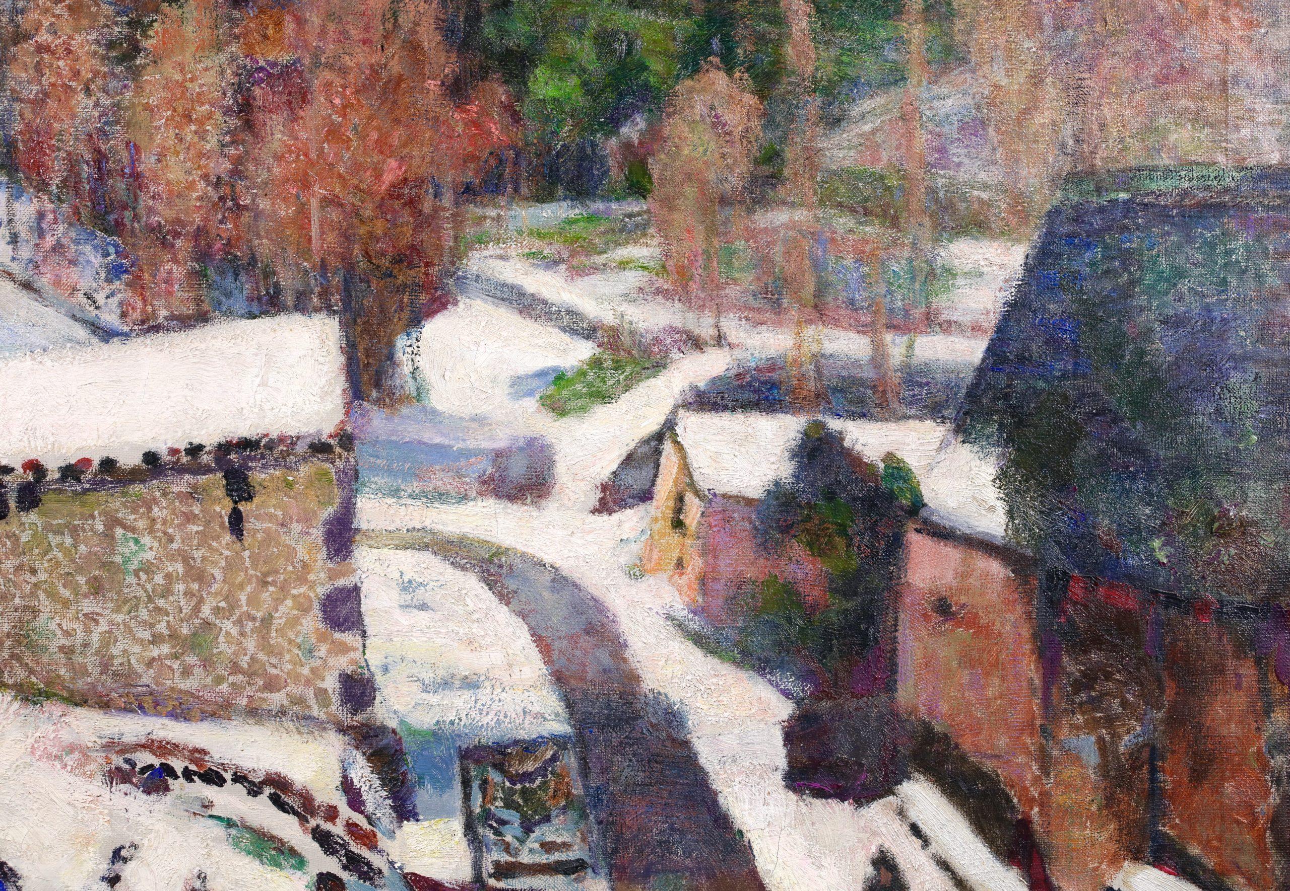 Murols sous la neige - Paesaggio post impressionista a olio di Victor Charreton in vendita 1