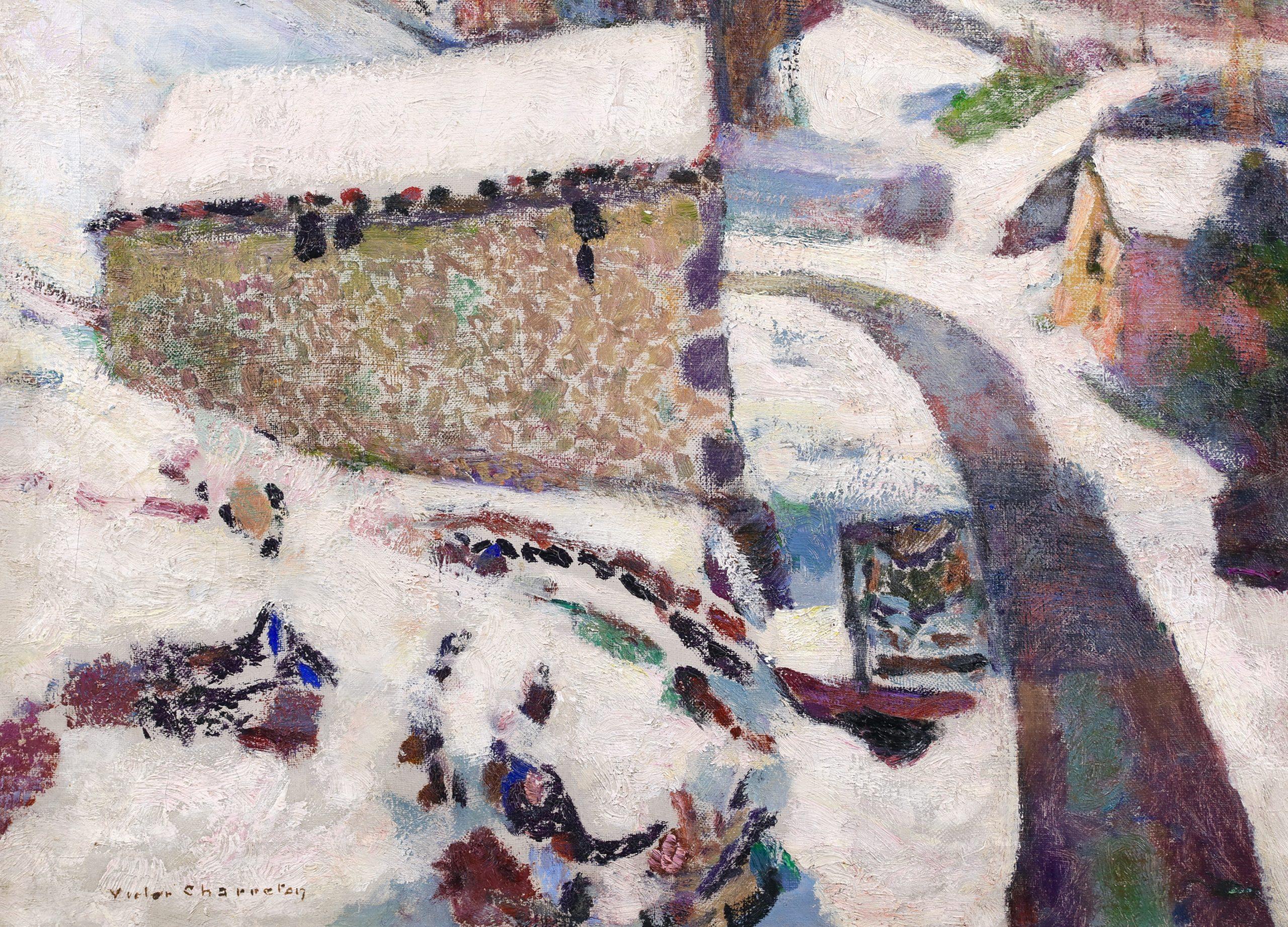 Murols sous la neige - Paesaggio post impressionista a olio di Victor Charreton in vendita 4