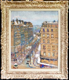 Antique Paris in the Snow - Post Impressionist Oil, Cityscape by Victor Charreton