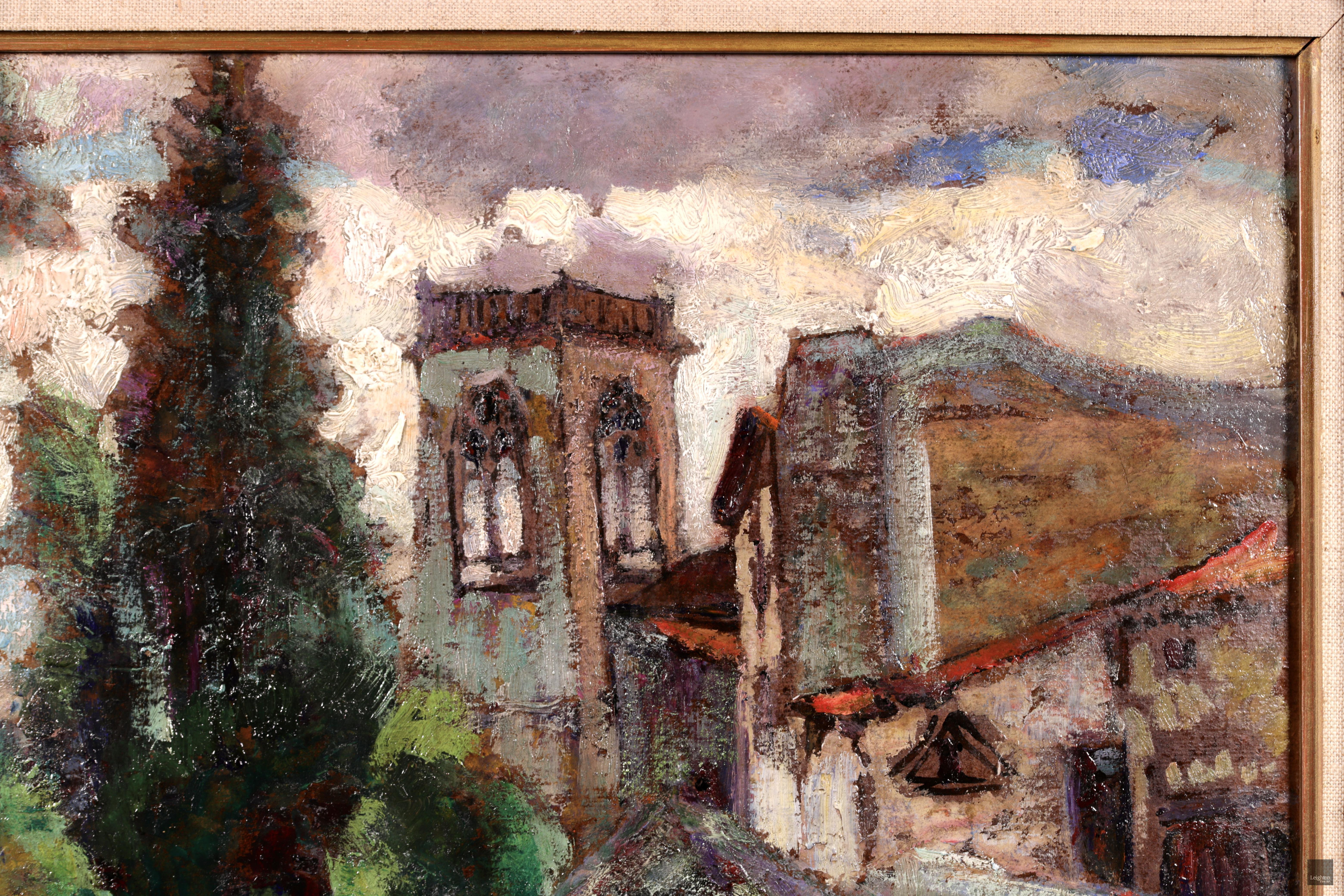 Promenade au Village - Post Impressionist Oil, Landscape by Victor Charreton For Sale 2