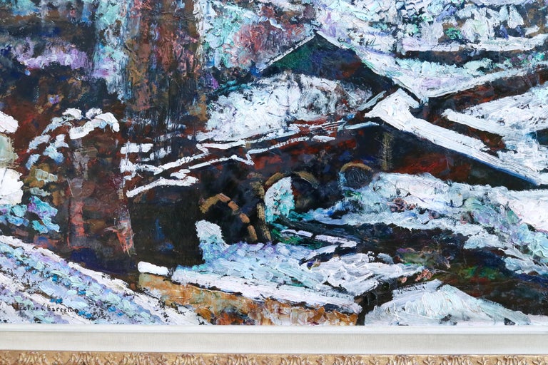 Snow - Post Impressionist Oil, Bridge in Winter Landscape by Victor Charreton For Sale 3