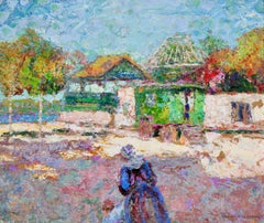 Il luna park di Benodet - Olio figurativo post impressionista - Victor Charreton