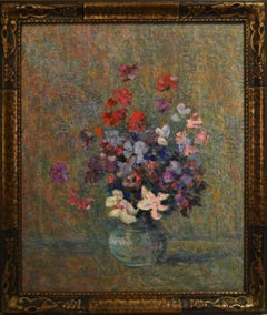 Victor Charreton, "Flowers in Vase" Oil on Canvas 18 x 21.5 Fench Impressionist