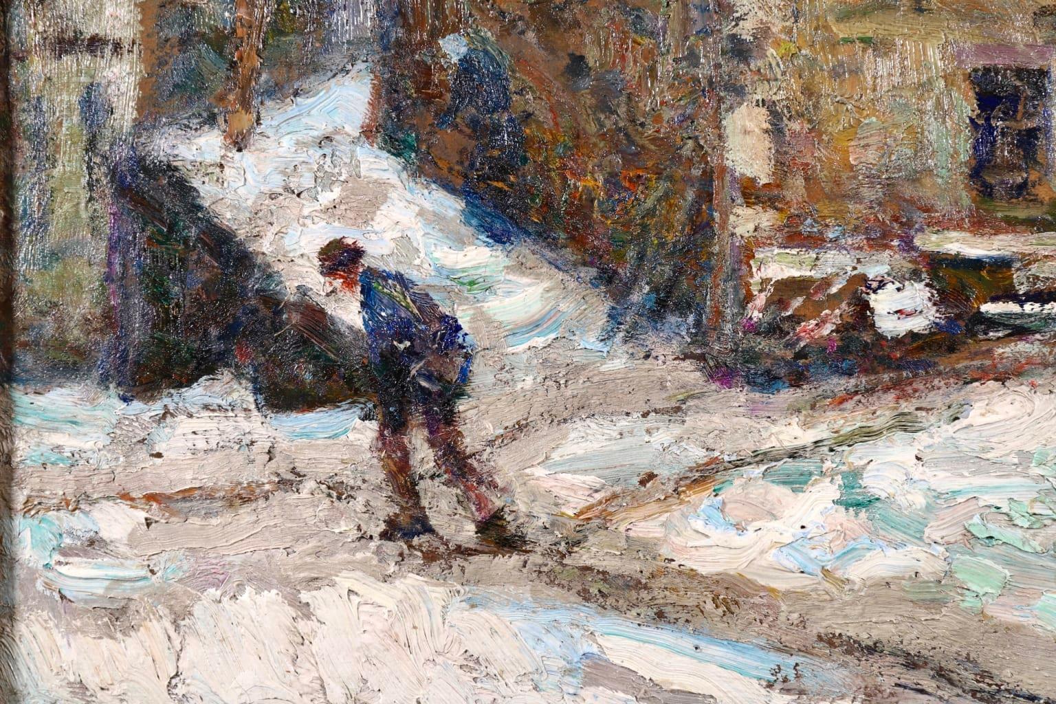 Snowy Village - Post Impressionist Oil, Winter Landscape by Victor Charreton For Sale 2